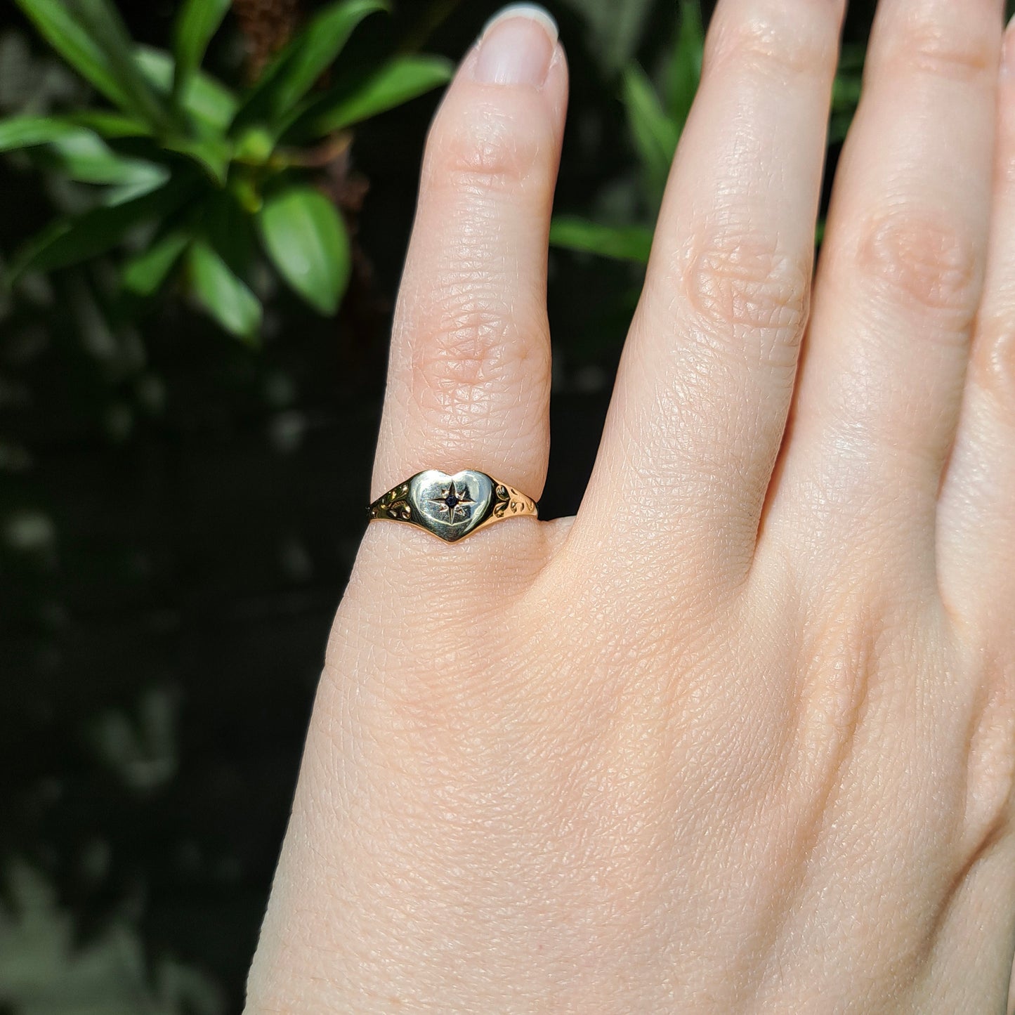 Vintage 9ct Gold Sapphire Heart Signet Ring, 1987
