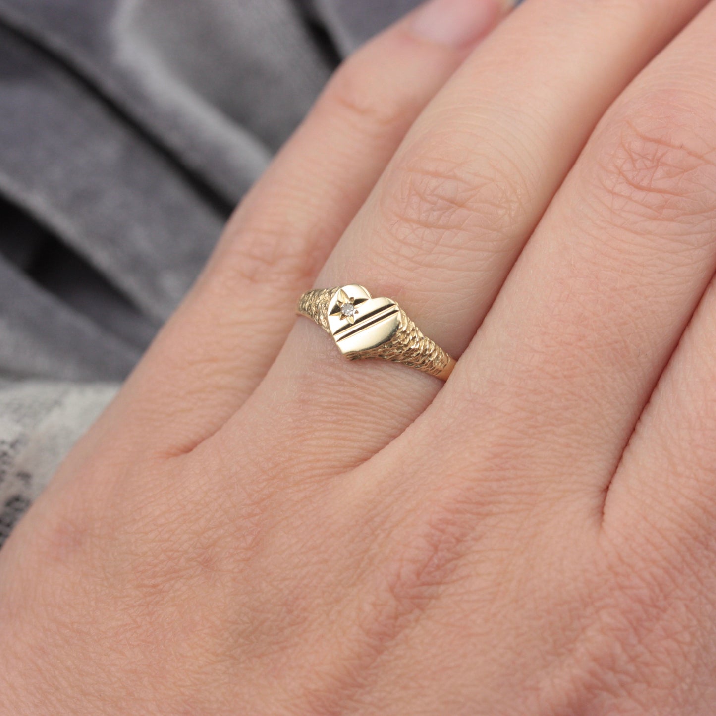 Vintage 9ct Gold and Diamond Heart Signet Ring, 1991