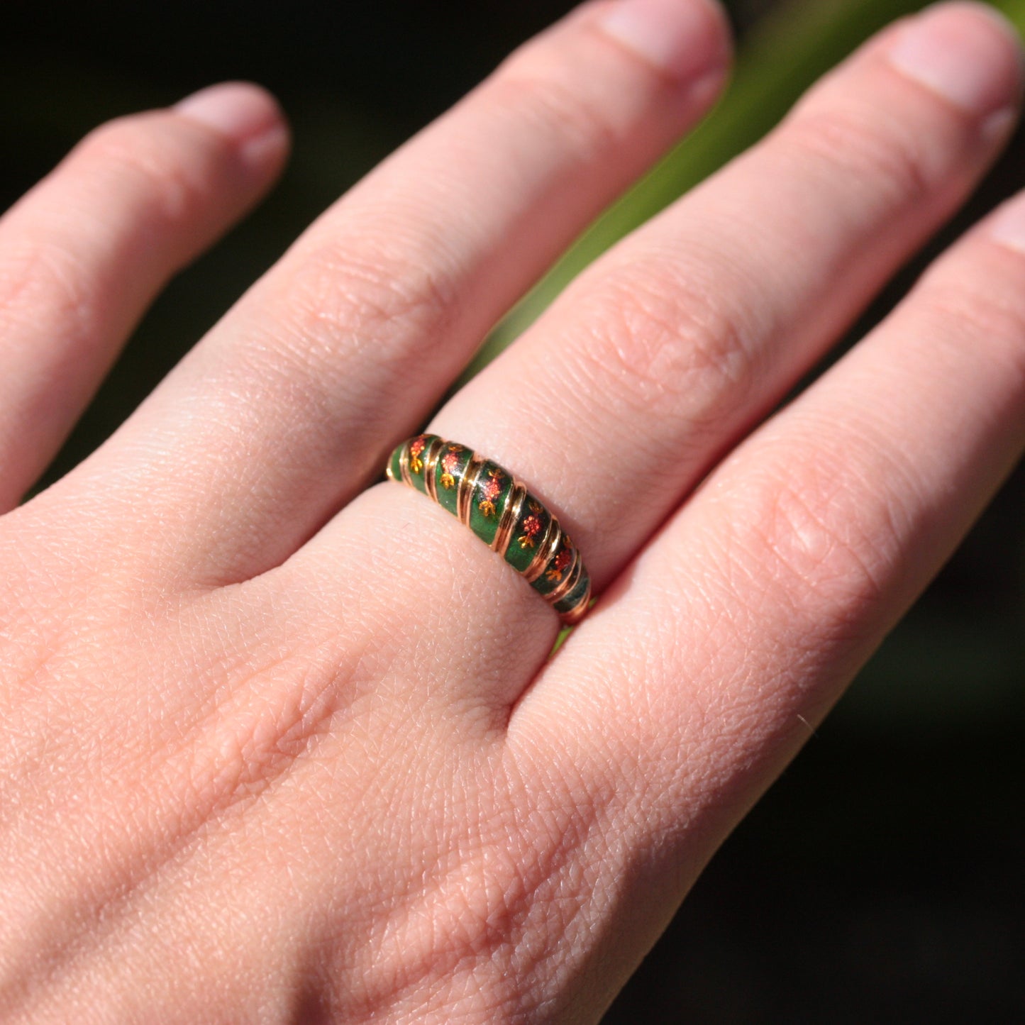 Antique German 14K Gold and Enamel Croissant Ring