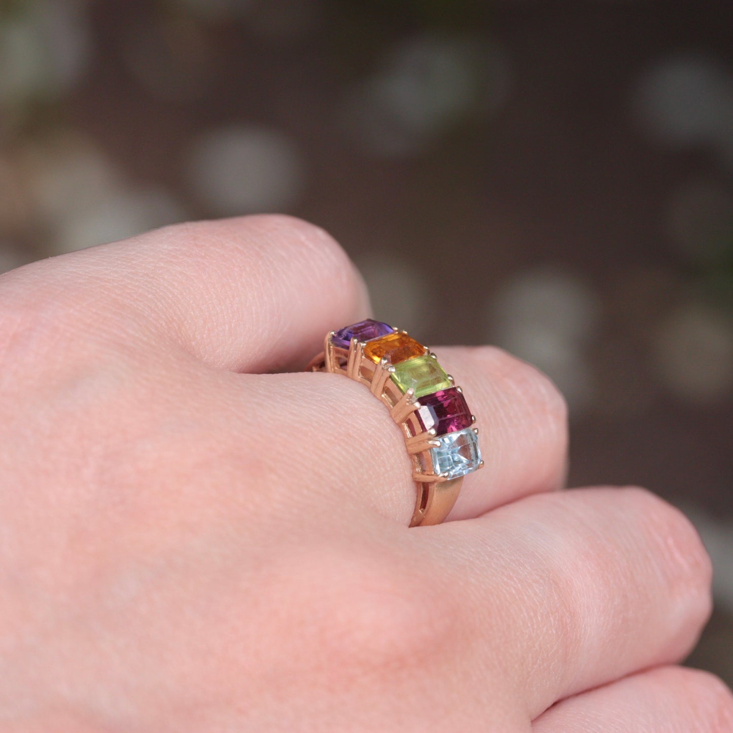 Vintage 9ct Gold Multi Gemstone Ring, 1993