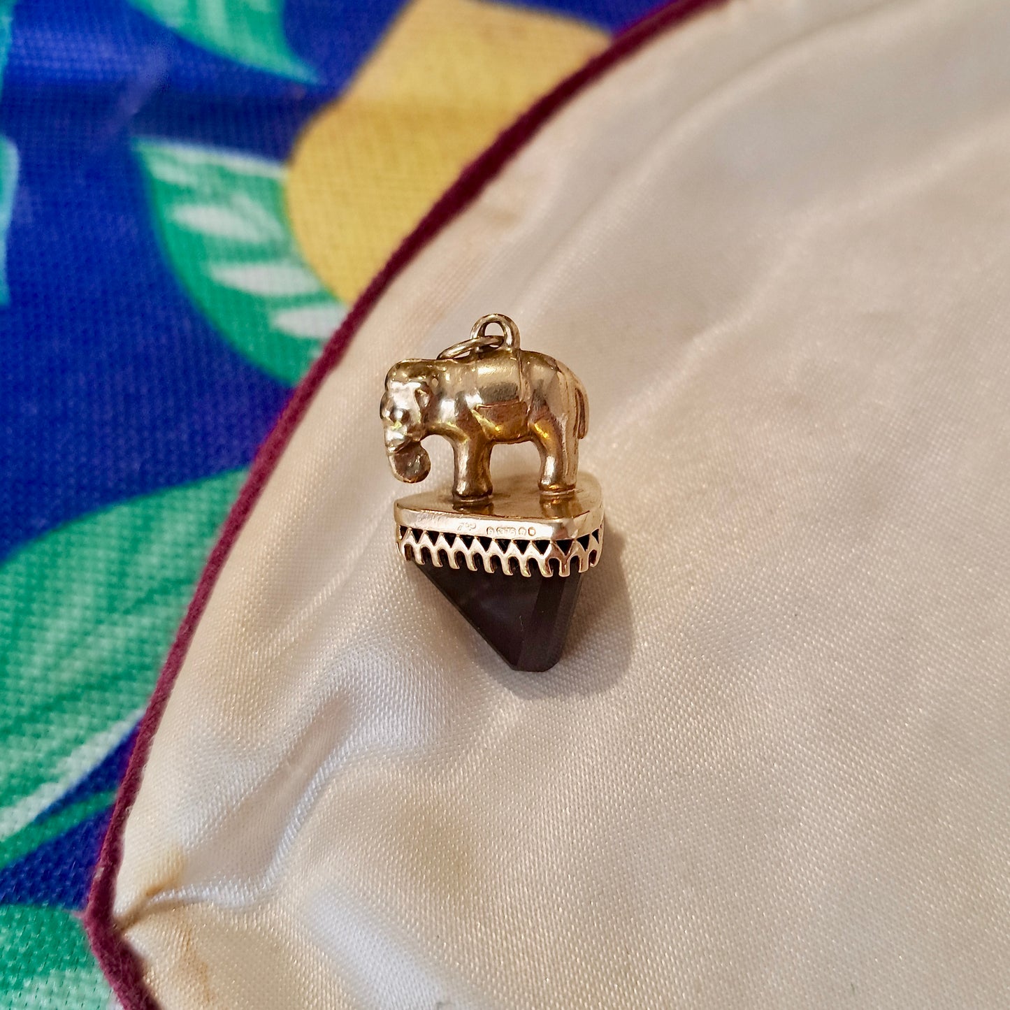 Vintage 9ct Gold and Smoky Quartz Elephant Charm / Pendant, 1968