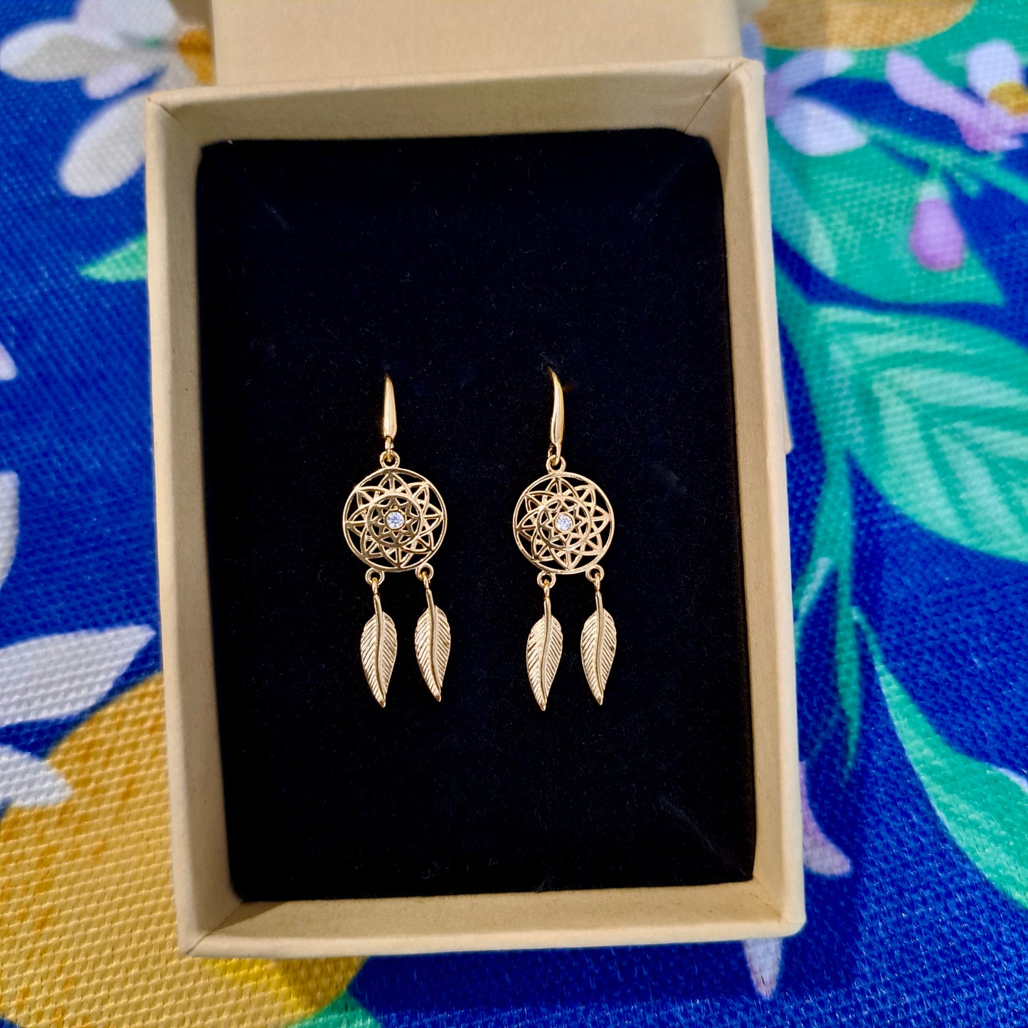 Pre-owned 9ct Gold and CZ Dream Catcher Dangle Earrings