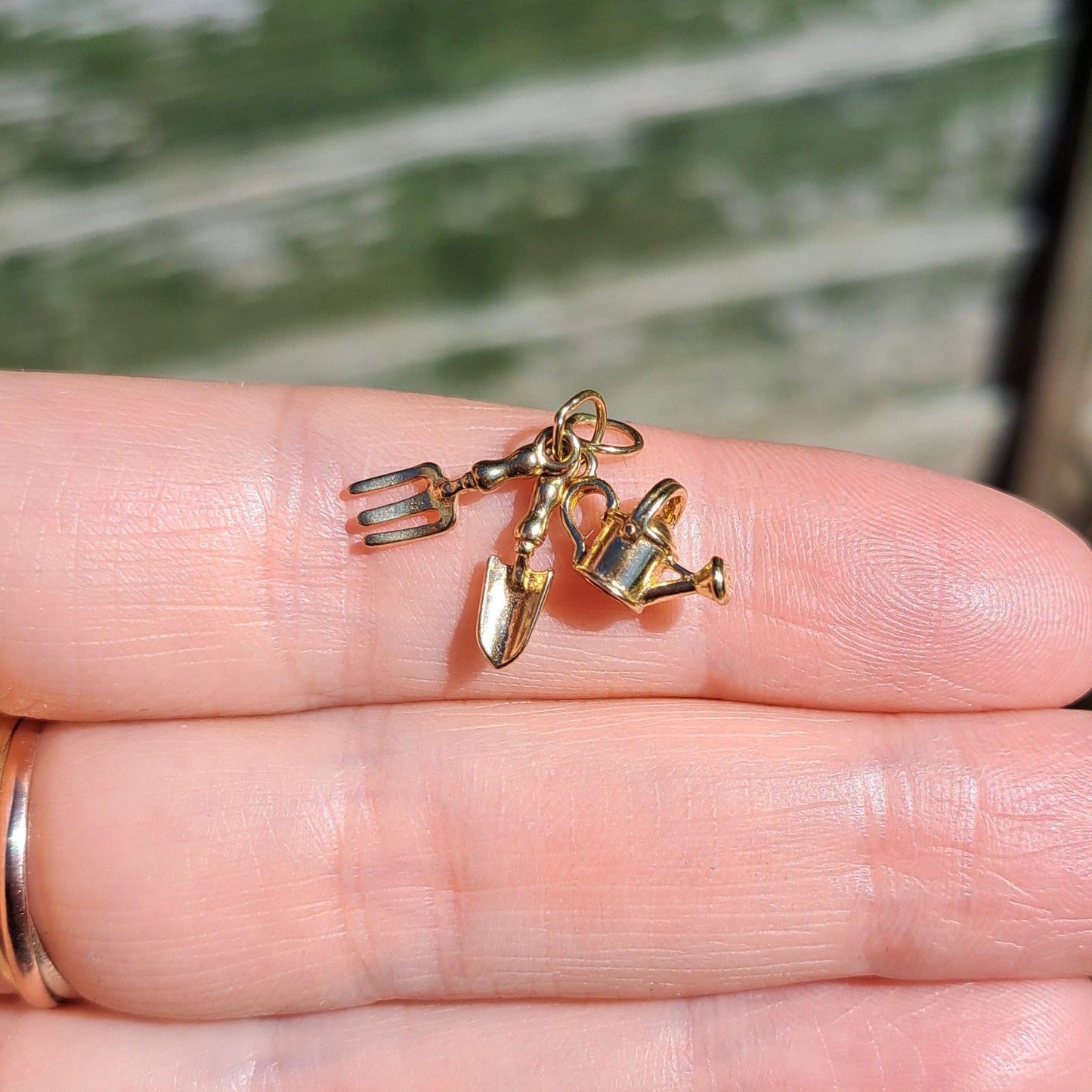 Solid 9ct Gold Gardening Tools Charm - Watering Can, Trowel, Fork