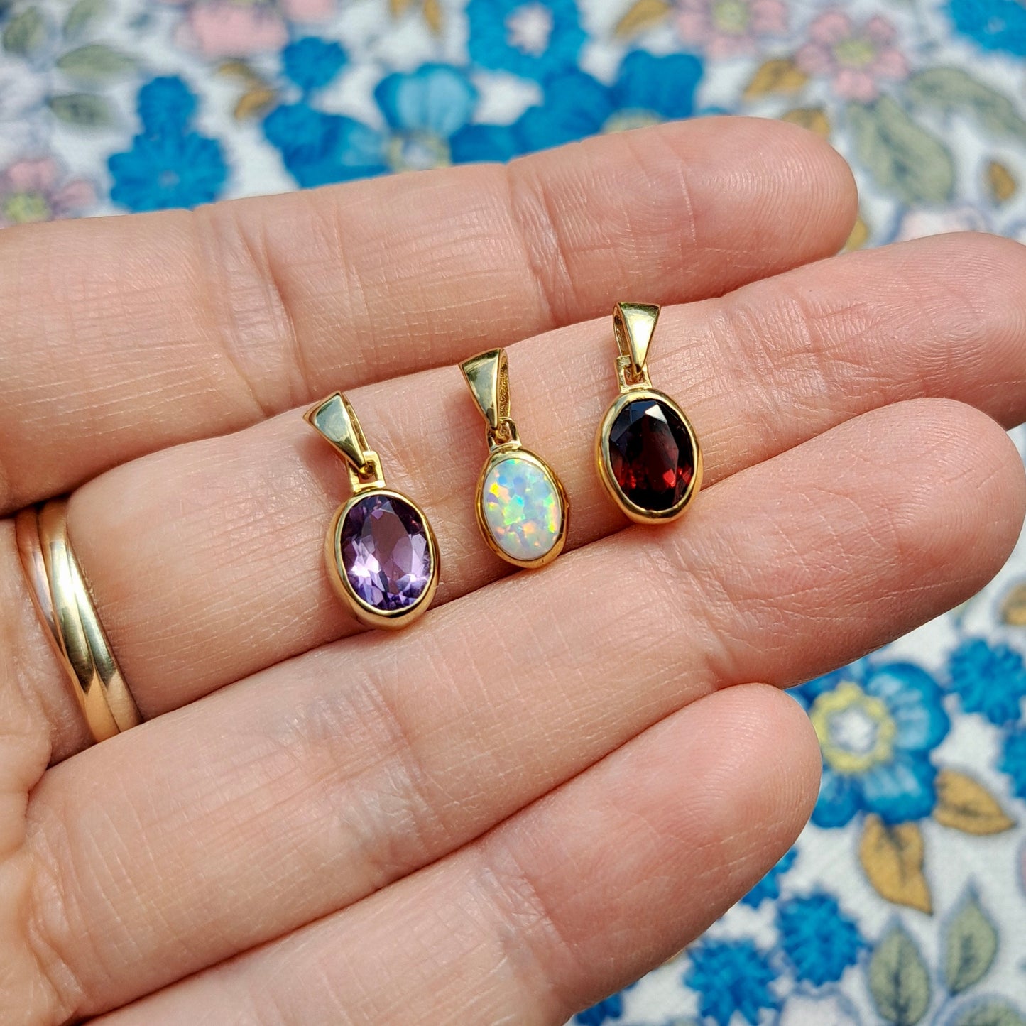 Solid 9ct Gold Gemstone Solitaire Pendants, New