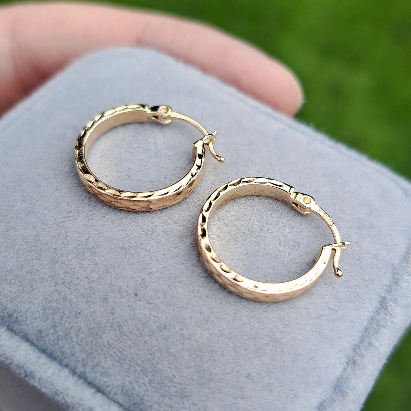 Pre-owned 9ct Gold Textured Hoop Earrings