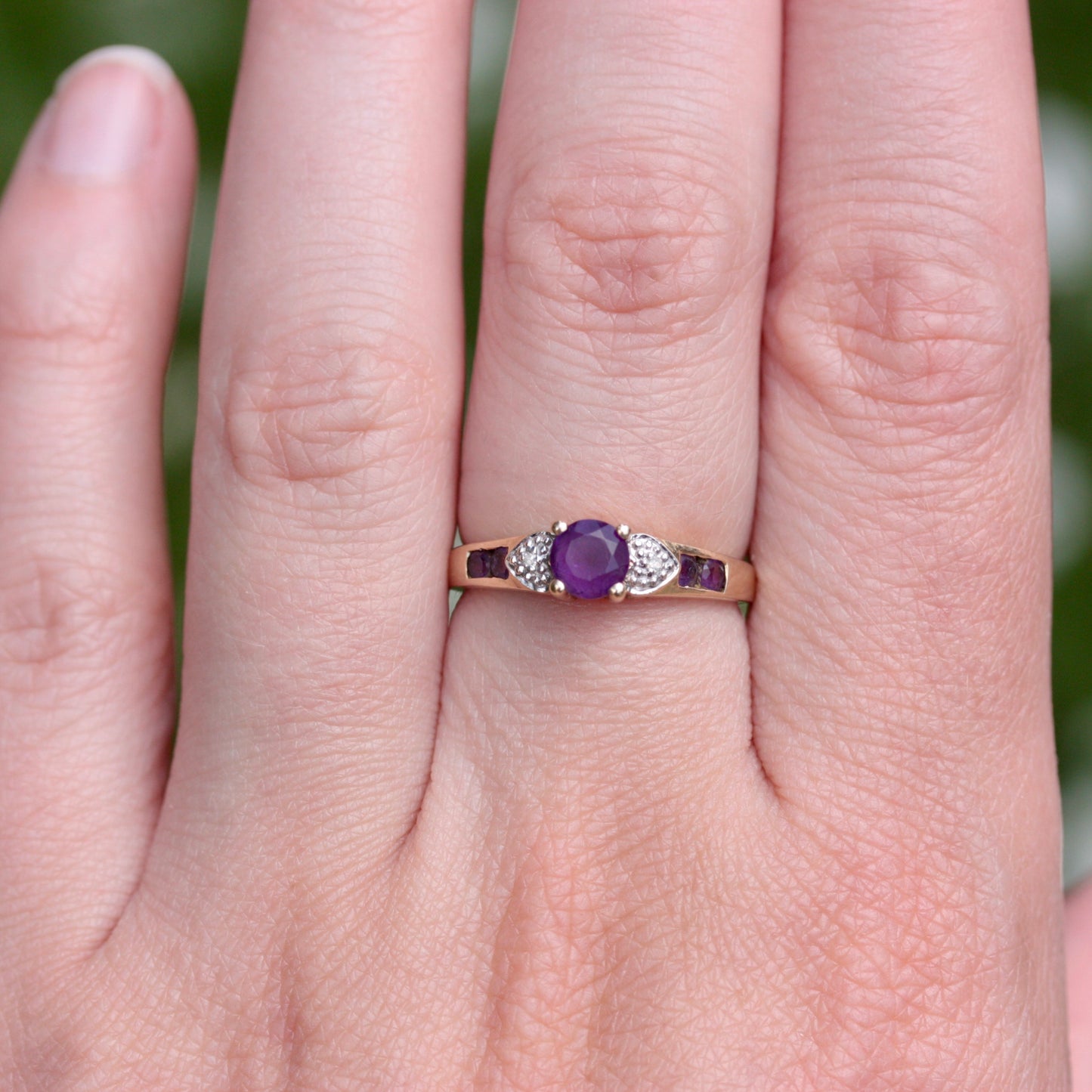 Vintage 9ct Gold Amethyst and Diamond Ring