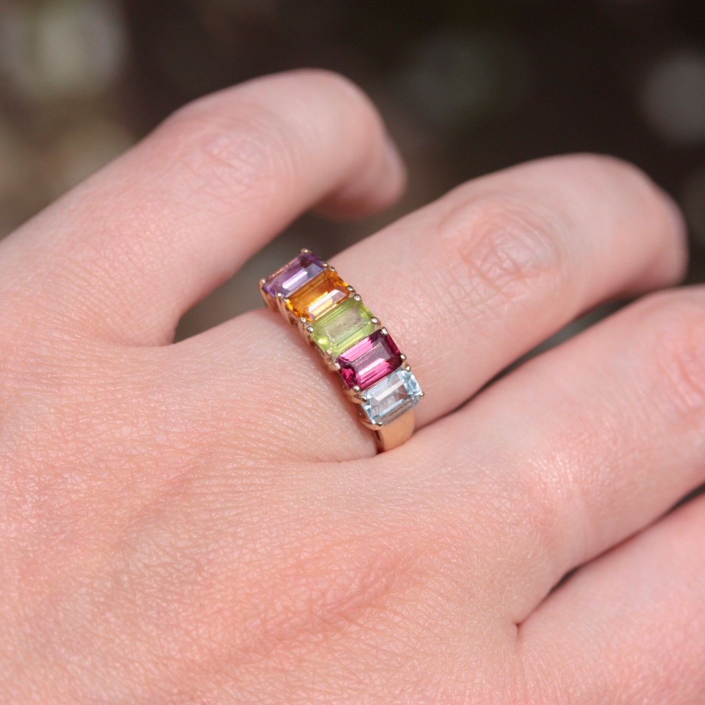 Vintage 9ct Gold Multi Gemstone Ring, 1993