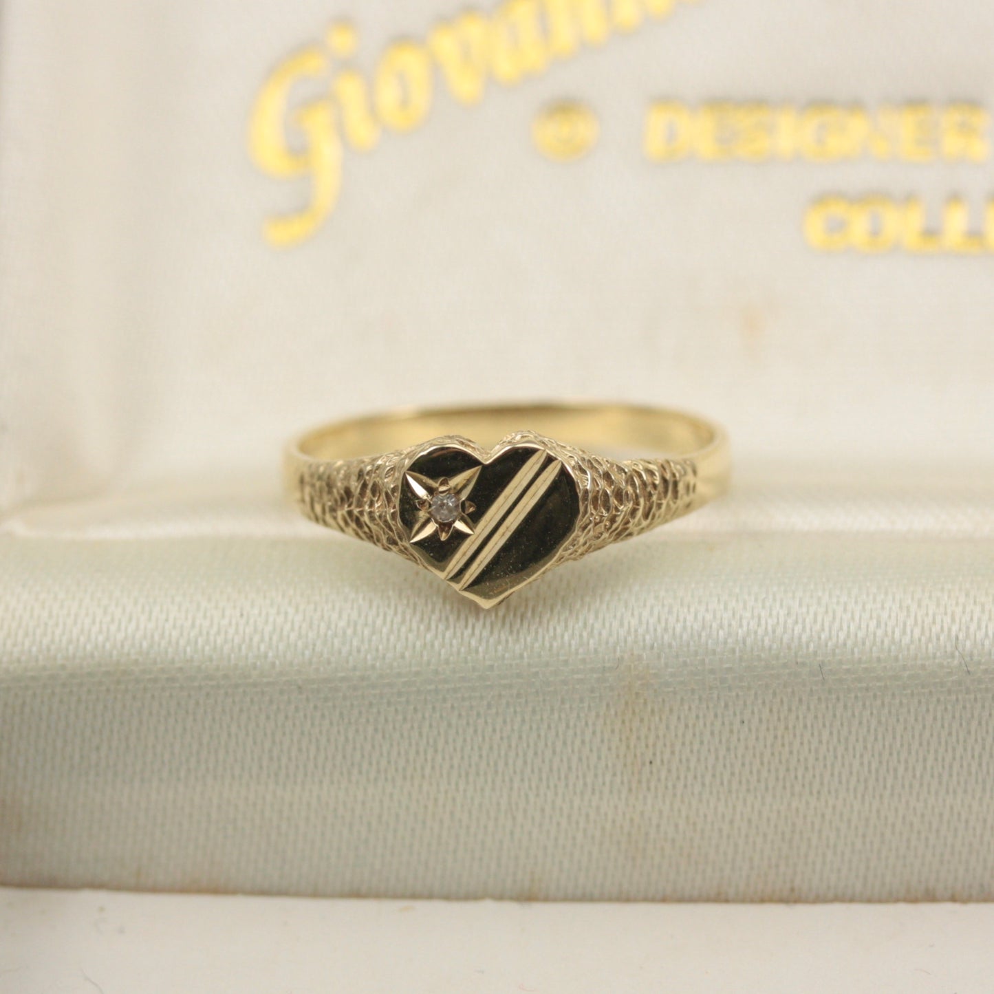 Vintage 9ct Gold and Diamond Heart Signet Ring, 1991