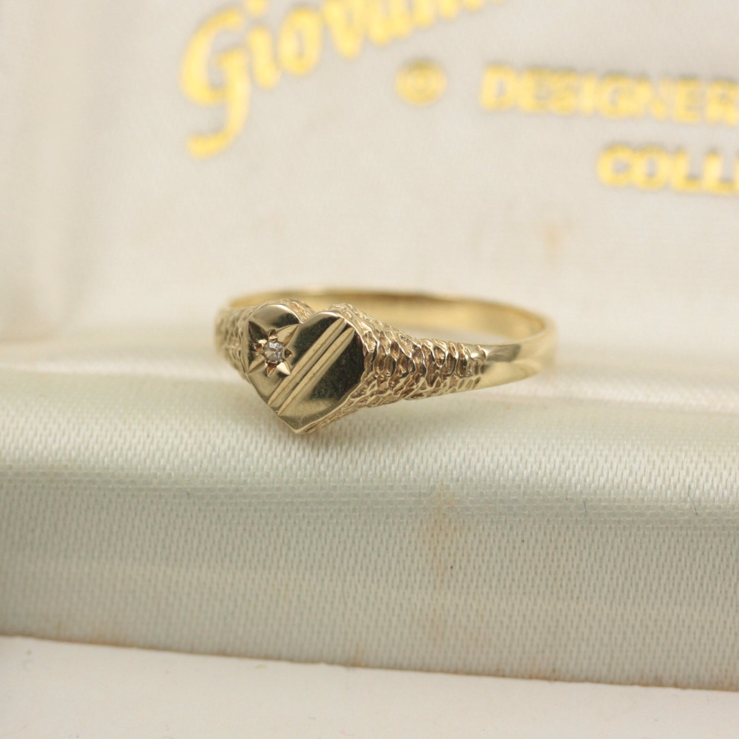Vintage 9ct Gold and Diamond Heart Signet Ring, 1991
