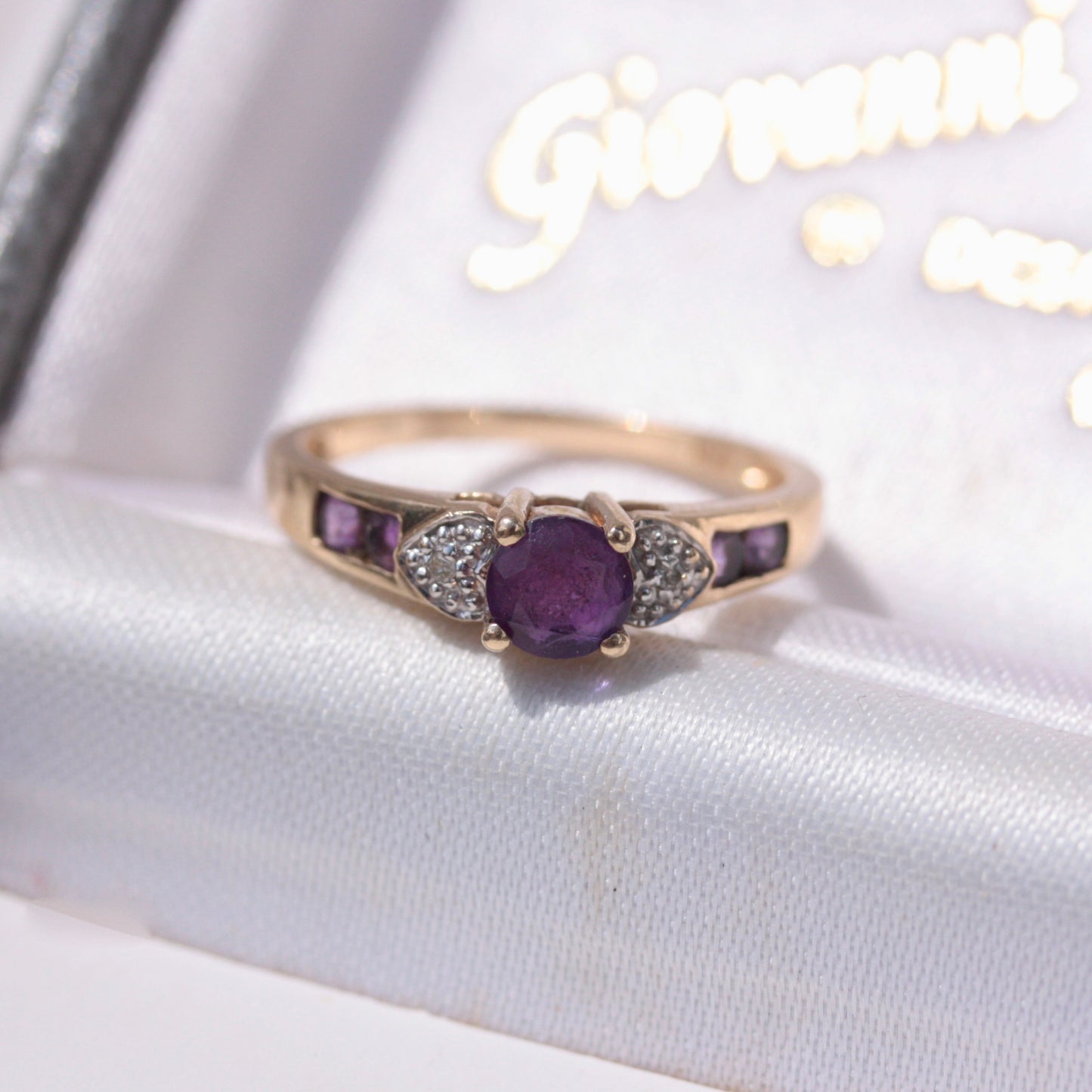 Vintage 9ct Gold Amethyst and Diamond Ring