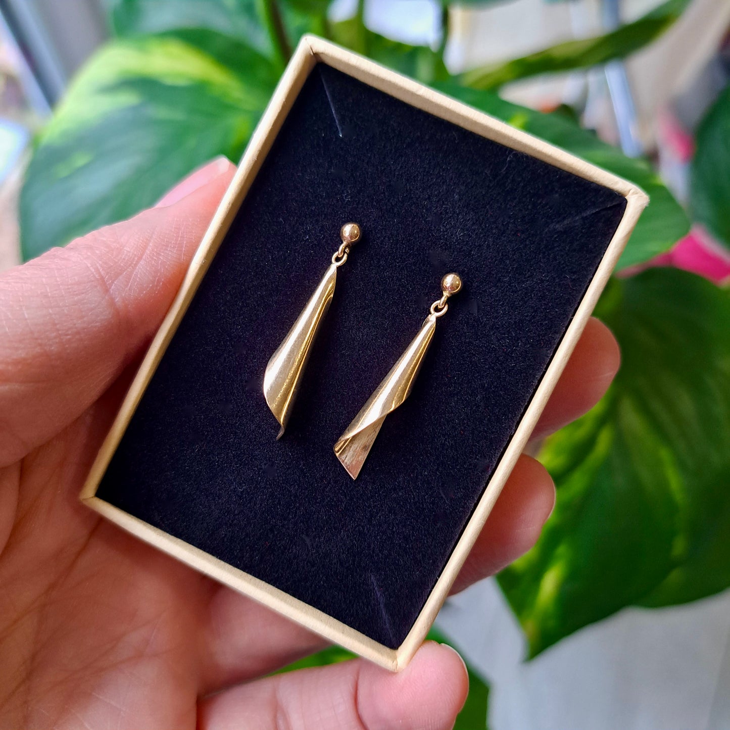 Vintage 9ct Gold Twist Dangle Earrings, 1985