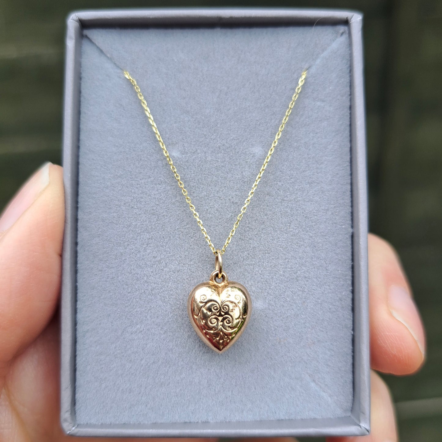 Vintage 1960s 9ct Gold Engraved Puffy Heart Charm, 1962