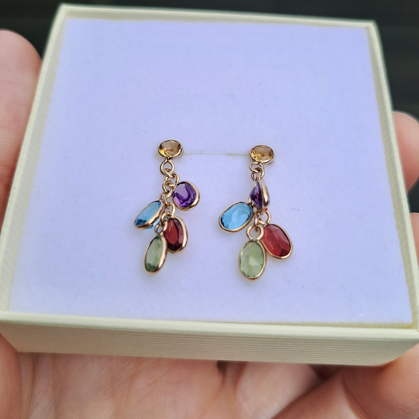 Pre-owned 9ct Gold Multi Gemstone Dangle Earrings