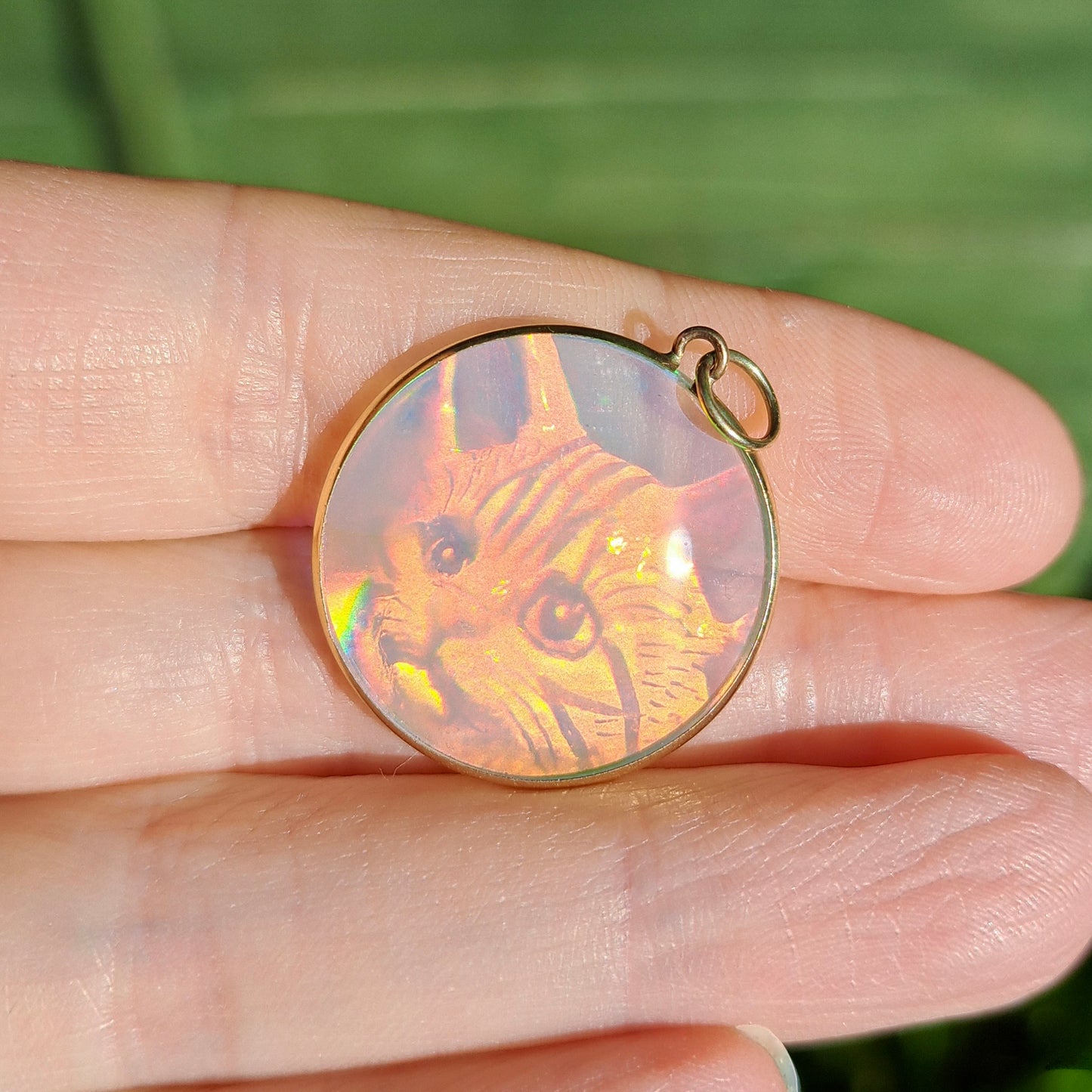 Vintage Glass Cat Hologram Pendant, Early 90s