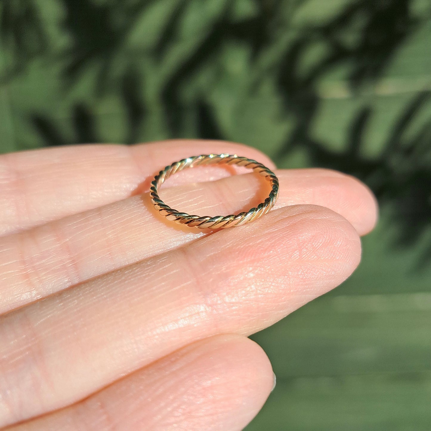 Vintage 9ct Tri Colour Gold Skinny Twist Band Ring, 1977