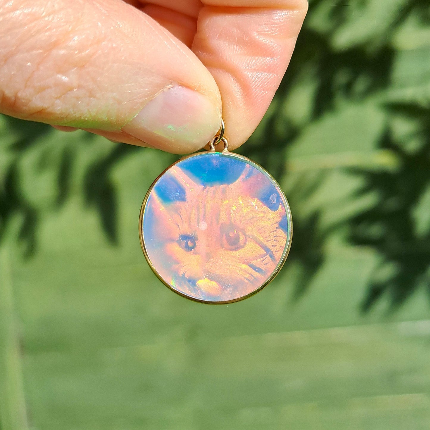 Vintage Glass Cat Hologram Pendant, Early 90s