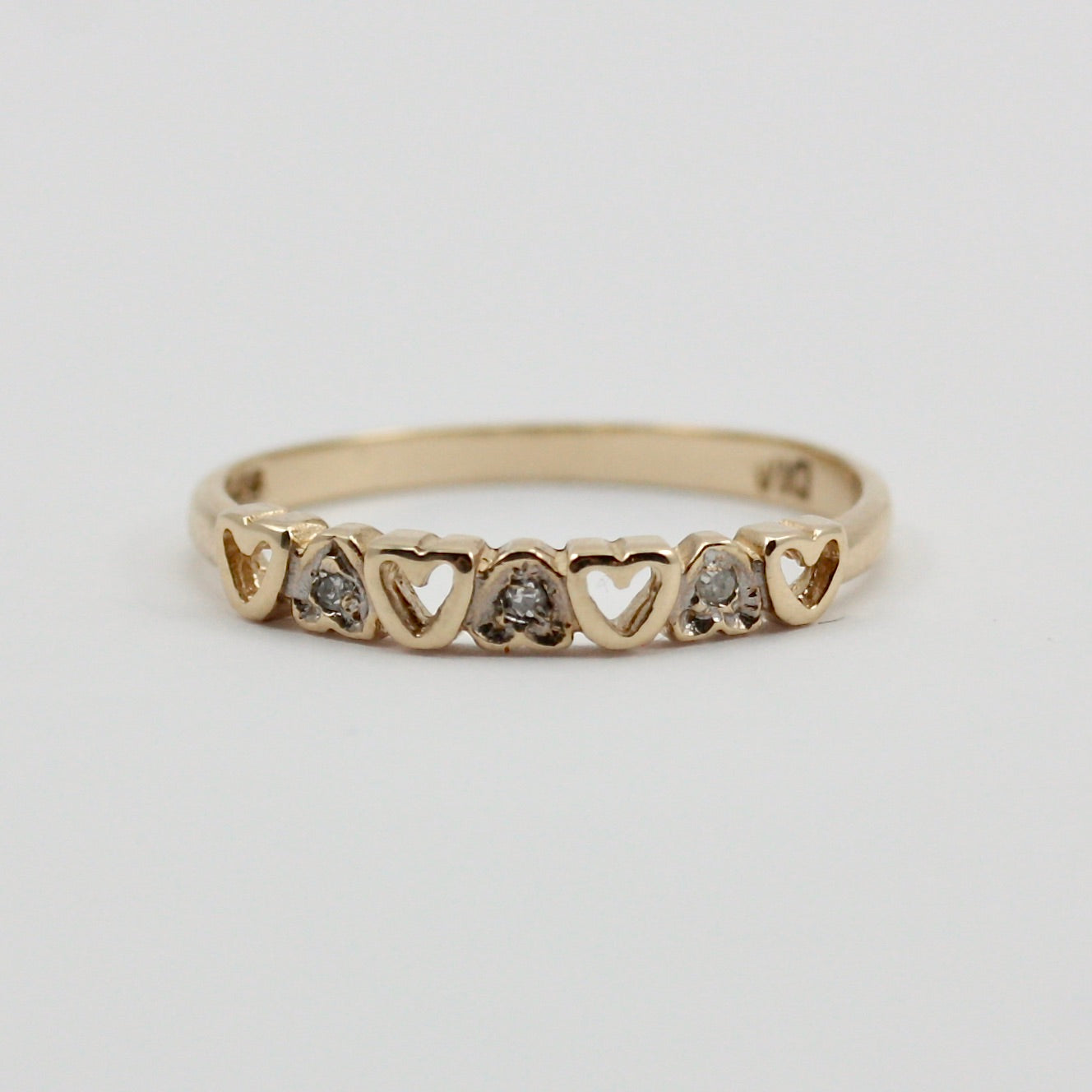 Vintage 9ct Gold and Diamond Heart Band Ring, 1980s