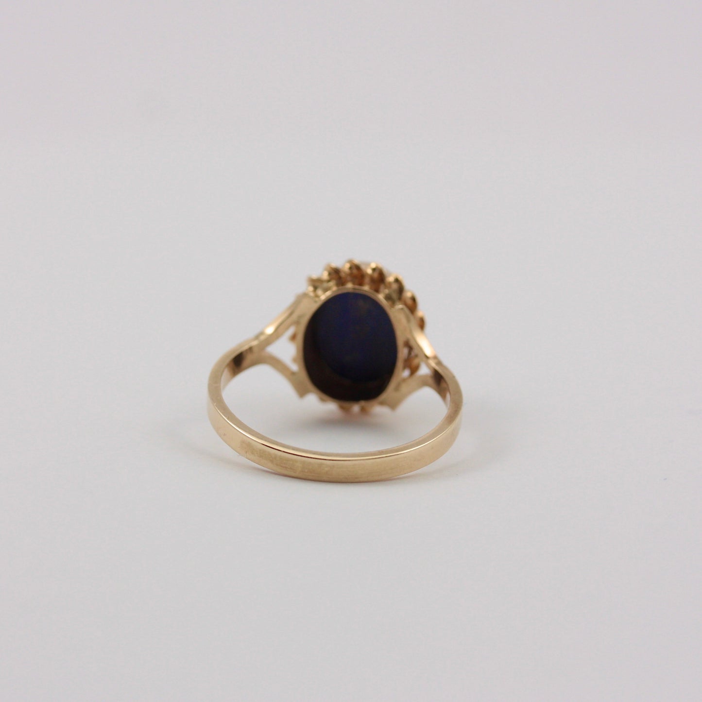 Vintage 9ct Gold Lapis Lazuli Rope Framed Ring, c1980s