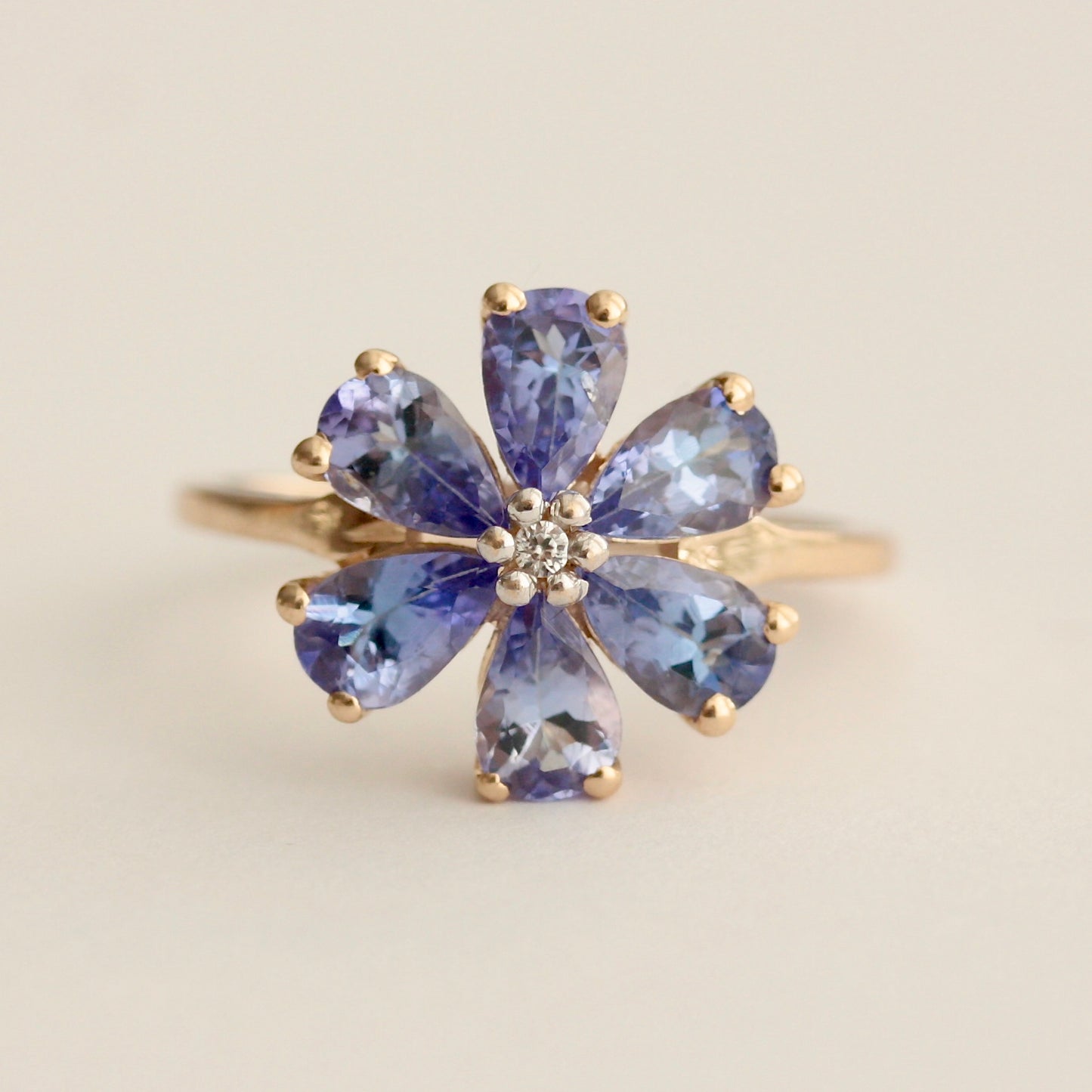 Pre-owned 9ct Gold Tanzanite Flower Cluster Ring