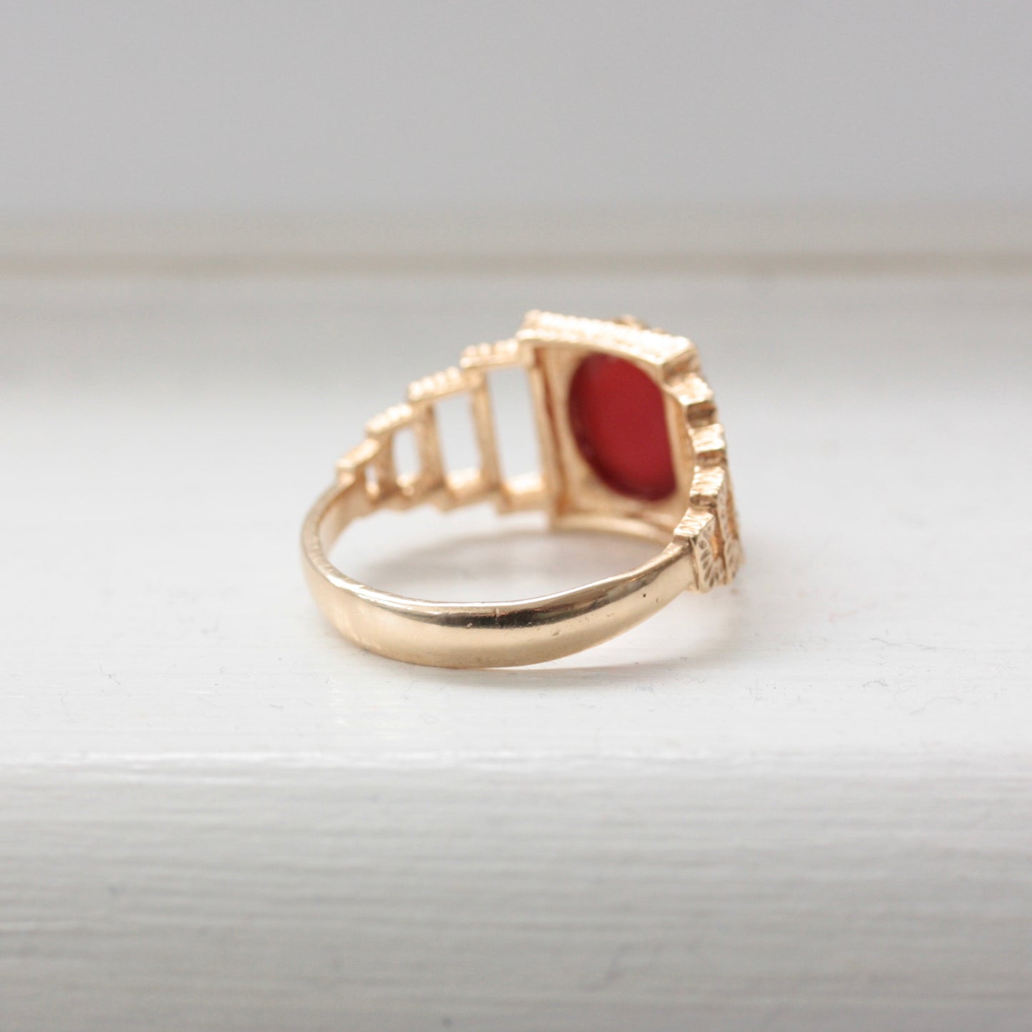 Vintage 9ct Gold Carnelian Ring, 1971