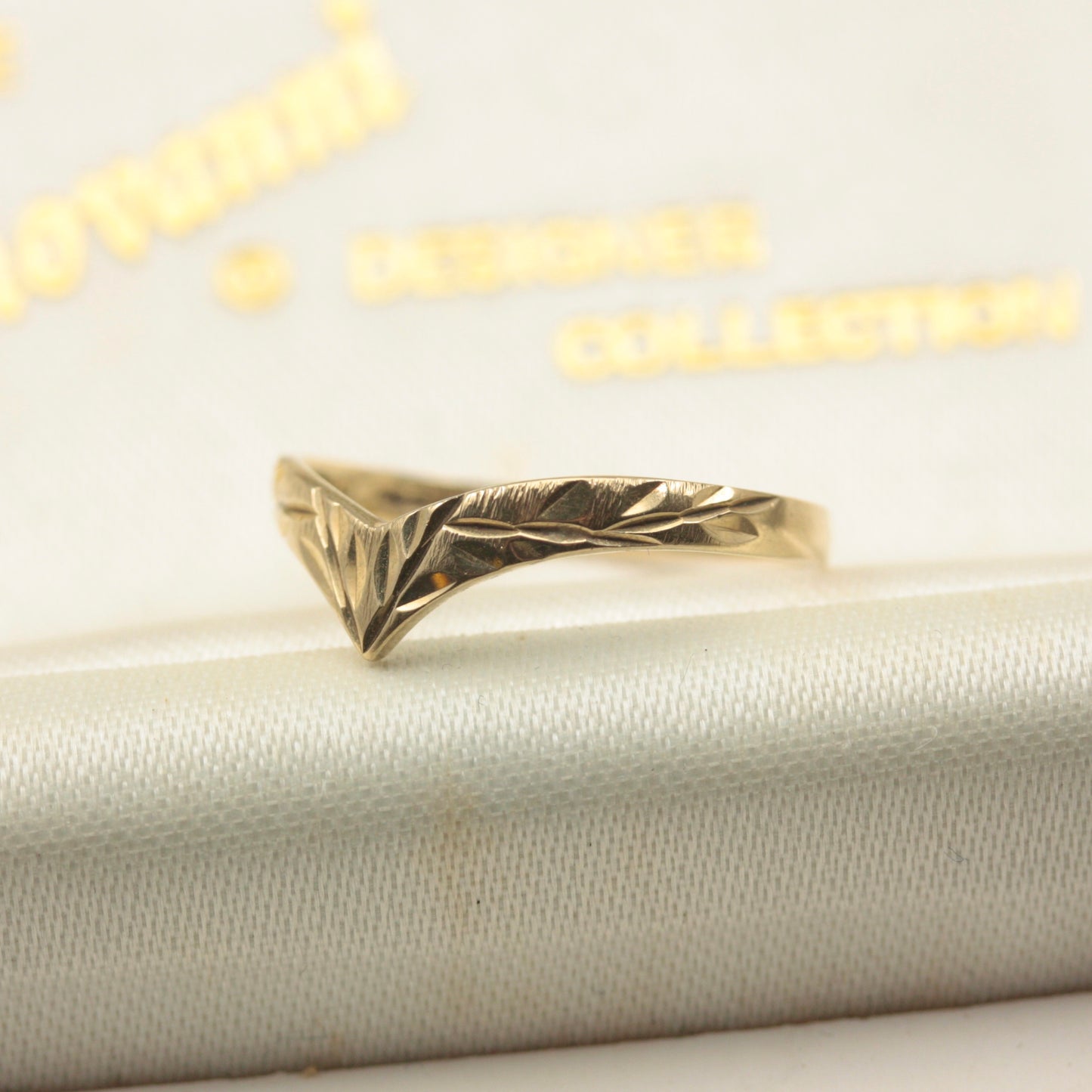 Vintage 9ct Gold Patterned Wishbone Ring, 1988