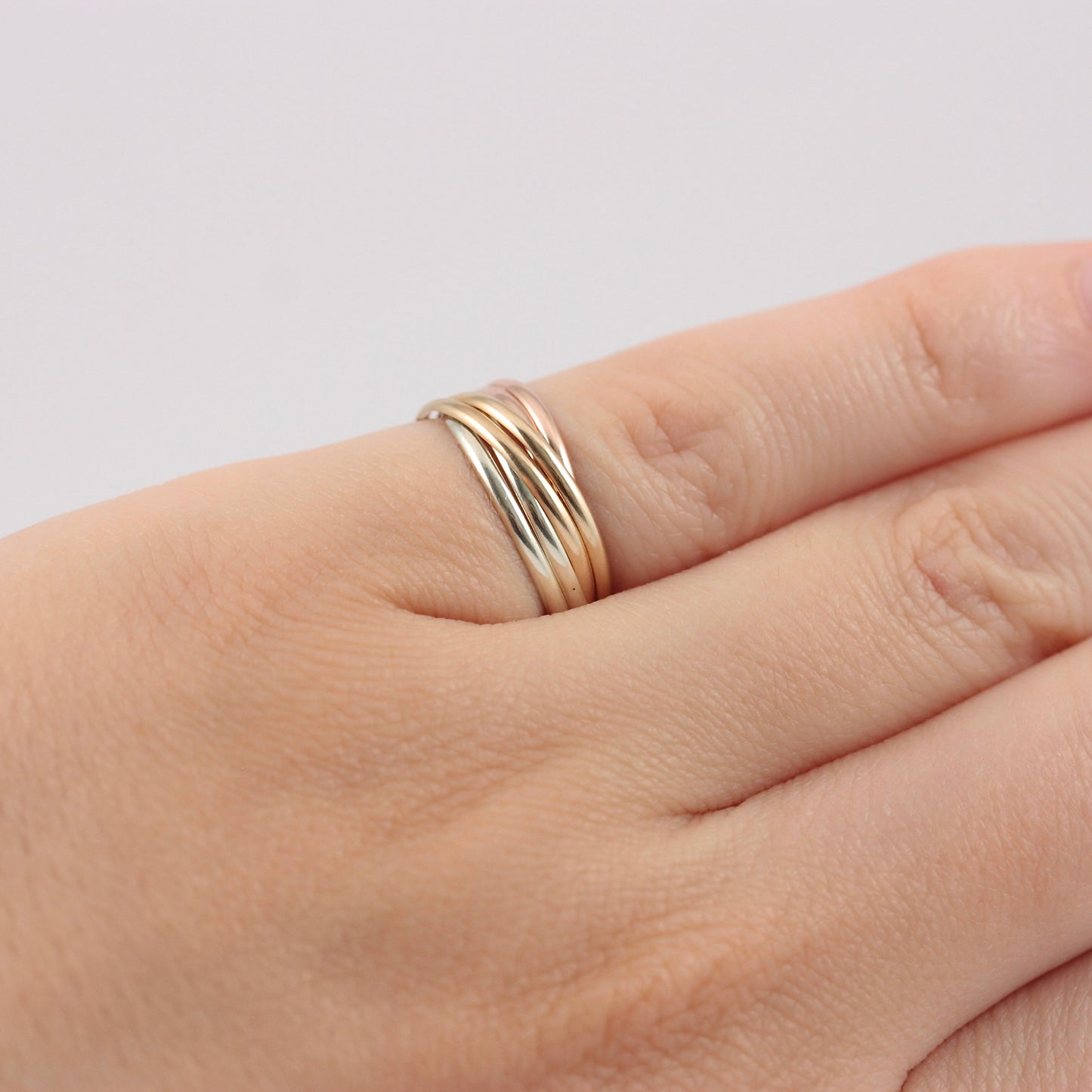 Vintage 9ct Tri Colour Gold 6 Band Russian Wedding Ring, 1987