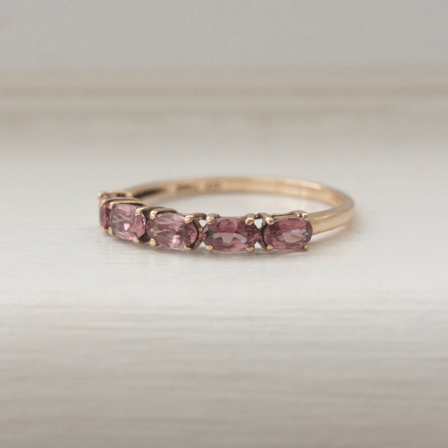 Pre-owned 9ct Gold Pink Gem 5 Stone Ring, 2015