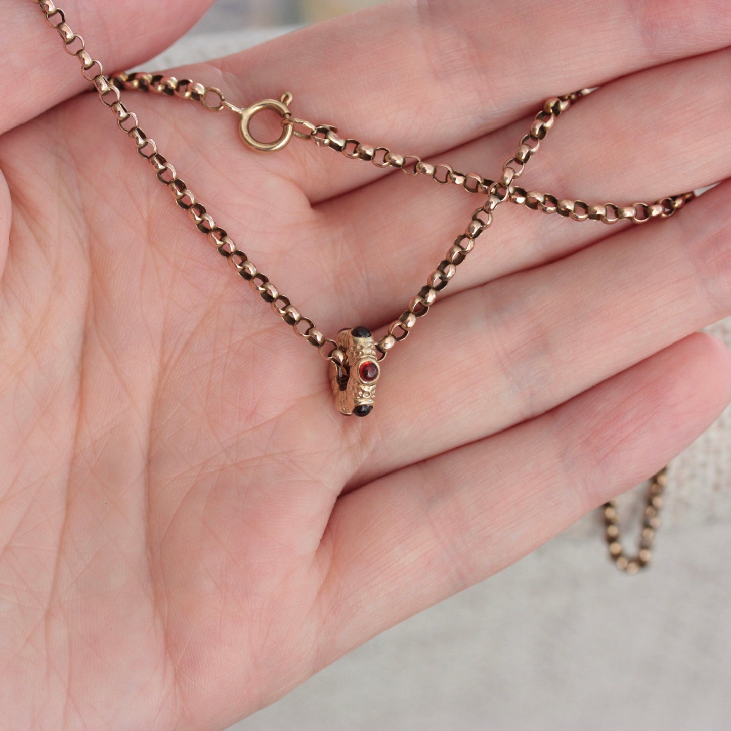 Pre-owned 14K Gold & Garnet Donut Bead Slider Pendant
