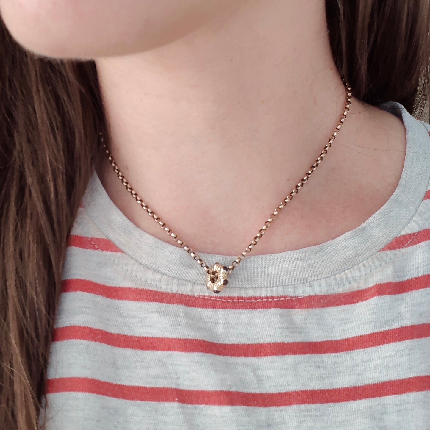 Pre-owned 14K Gold & Garnet Donut Bead Slider Pendant