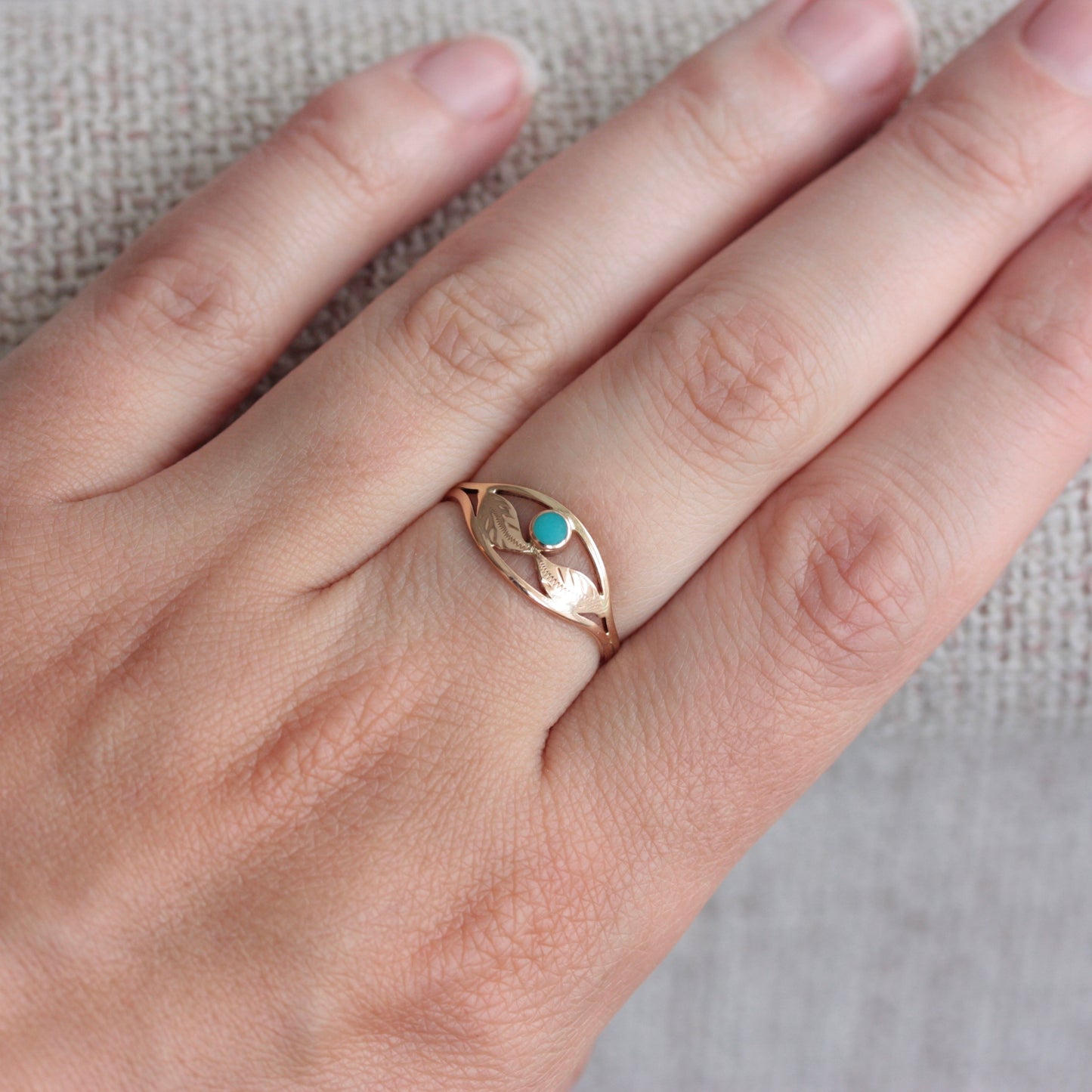 14k gold turquoise leaf ring