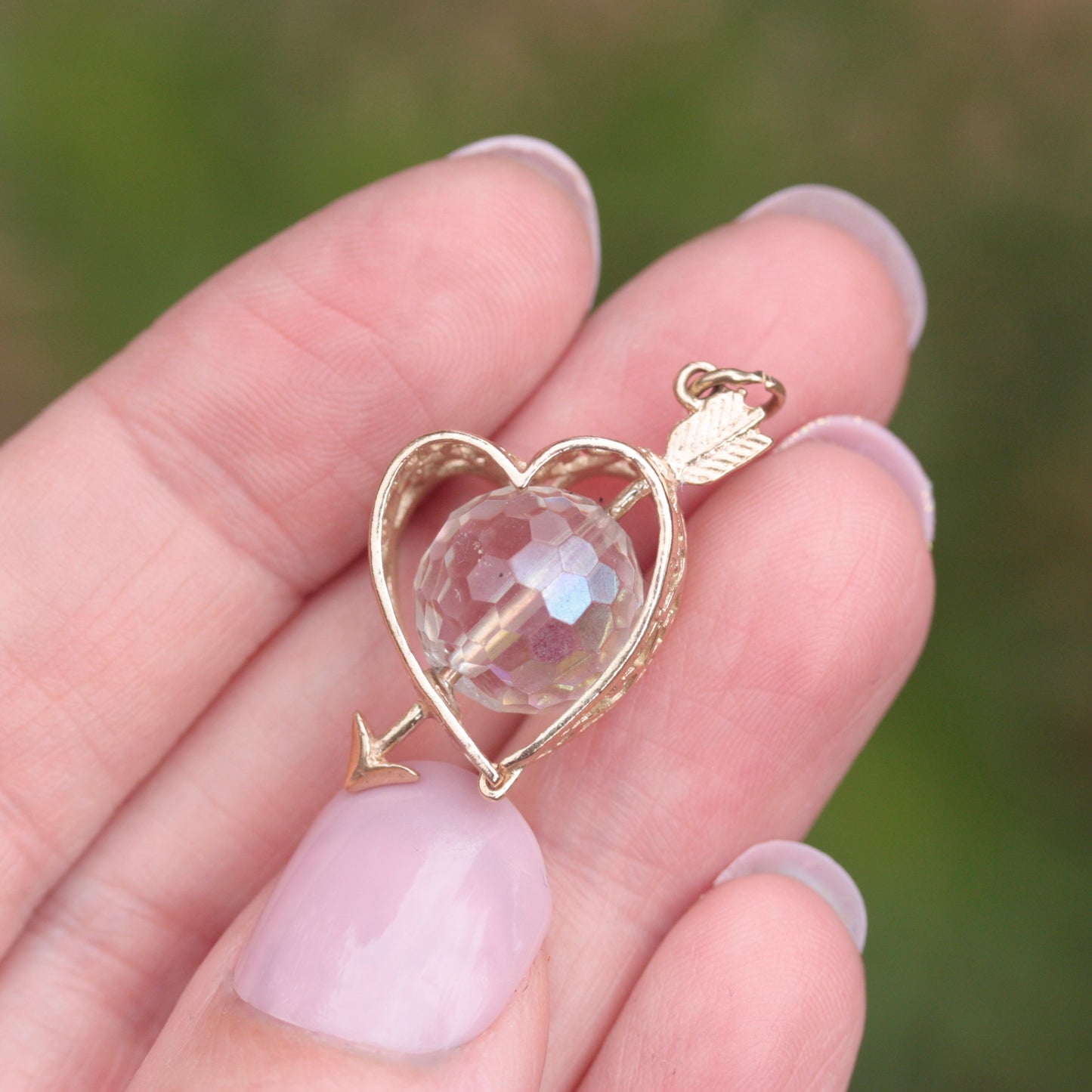 vintage 9ct gold and crystal heart charm