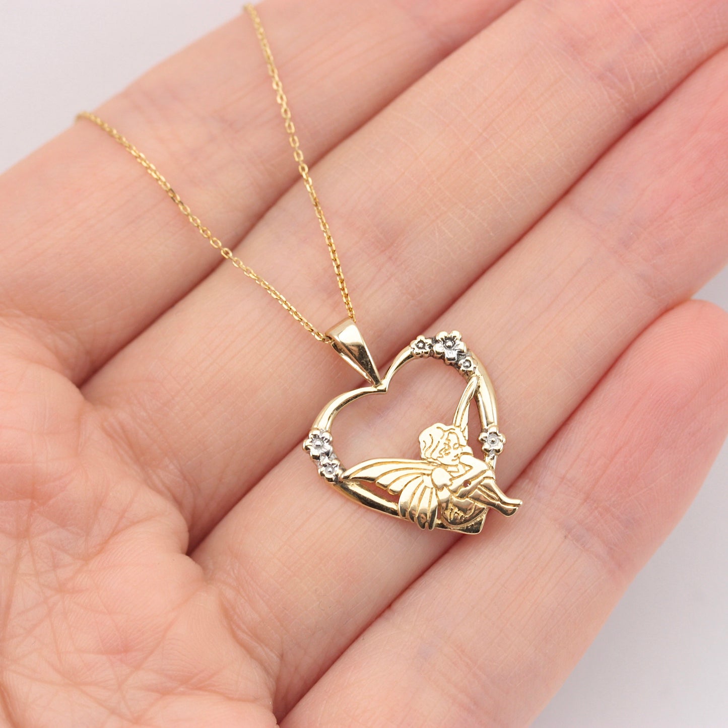 Late Vintage 9ct Yellow and White Gold Fairy Heart Pendant