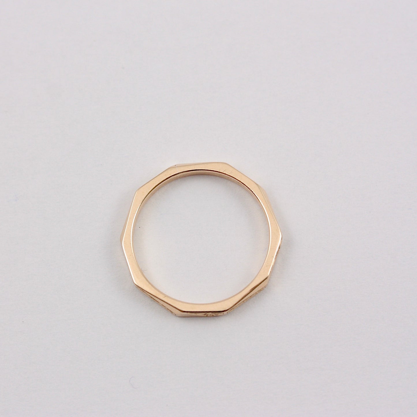 Vintage 9ct Gold Patterned Decagon Band Ring, 1953