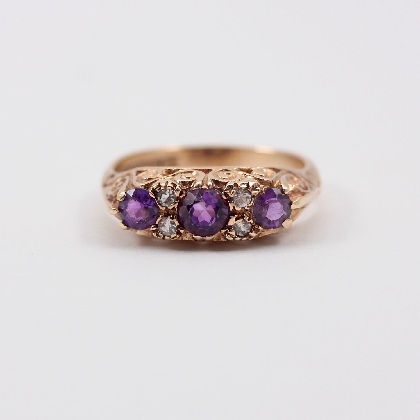 vintage 1970s 9ct gold amethyst boat ring