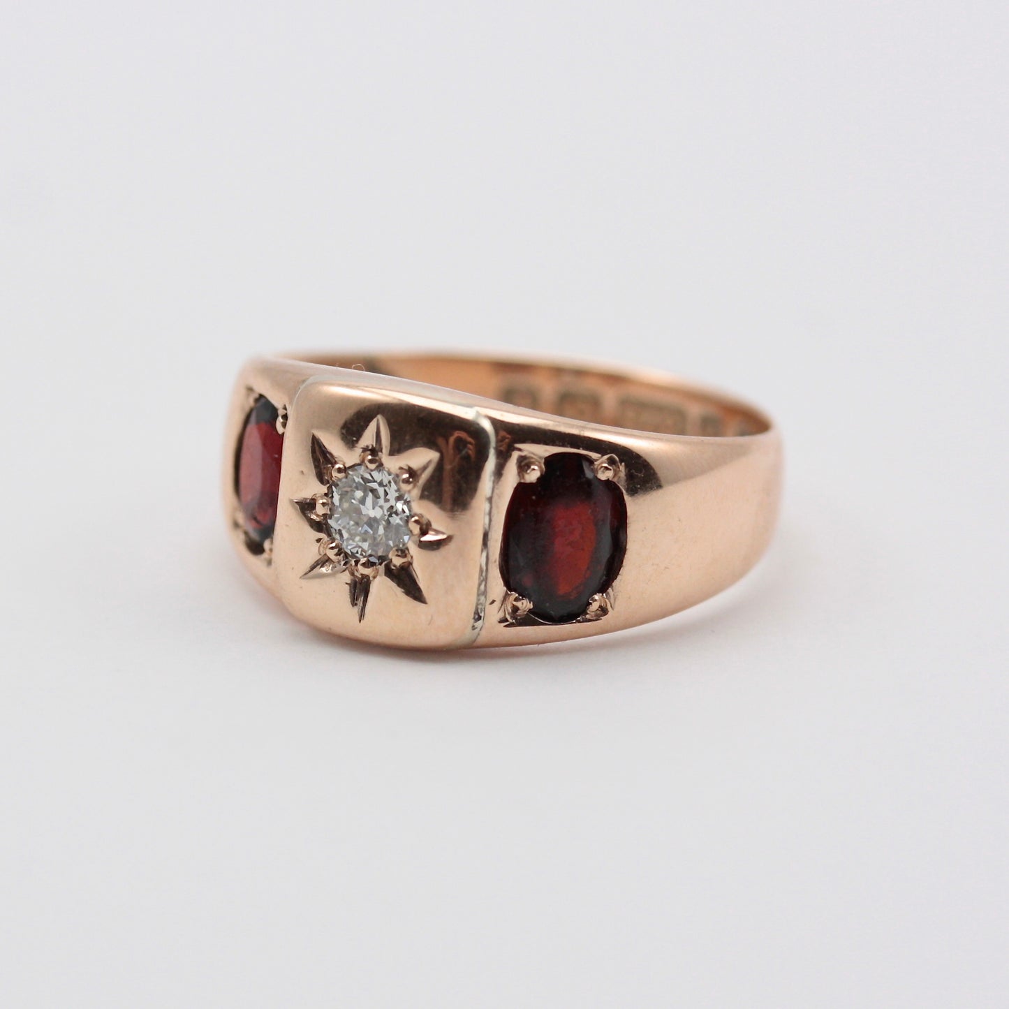 Antique Edwardian 9ct Gold, Diamond and Garnet Gypsy Ring, 1905