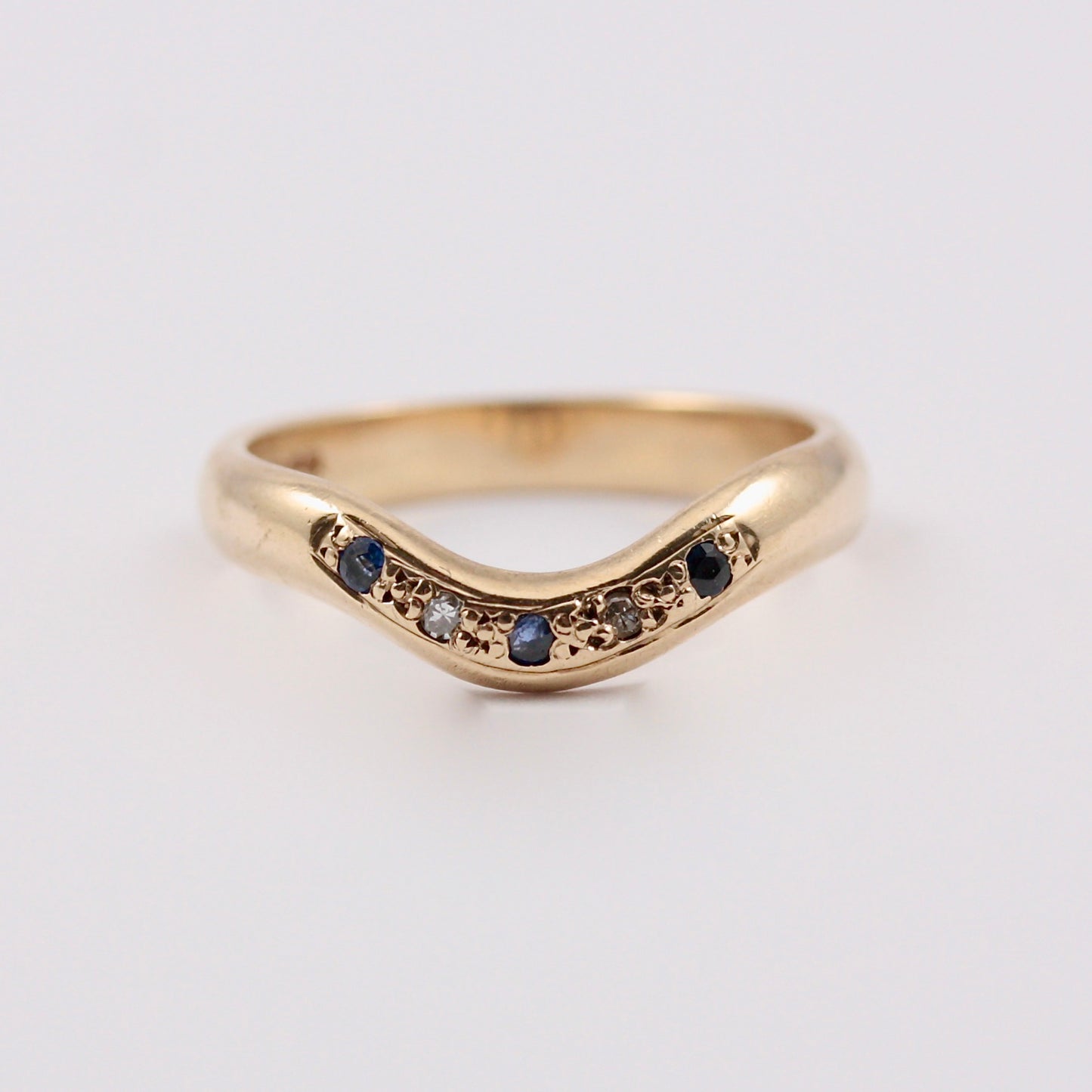 Vintage 9ct Gold Sapphire and Diamond Wishbone Ring, 2000