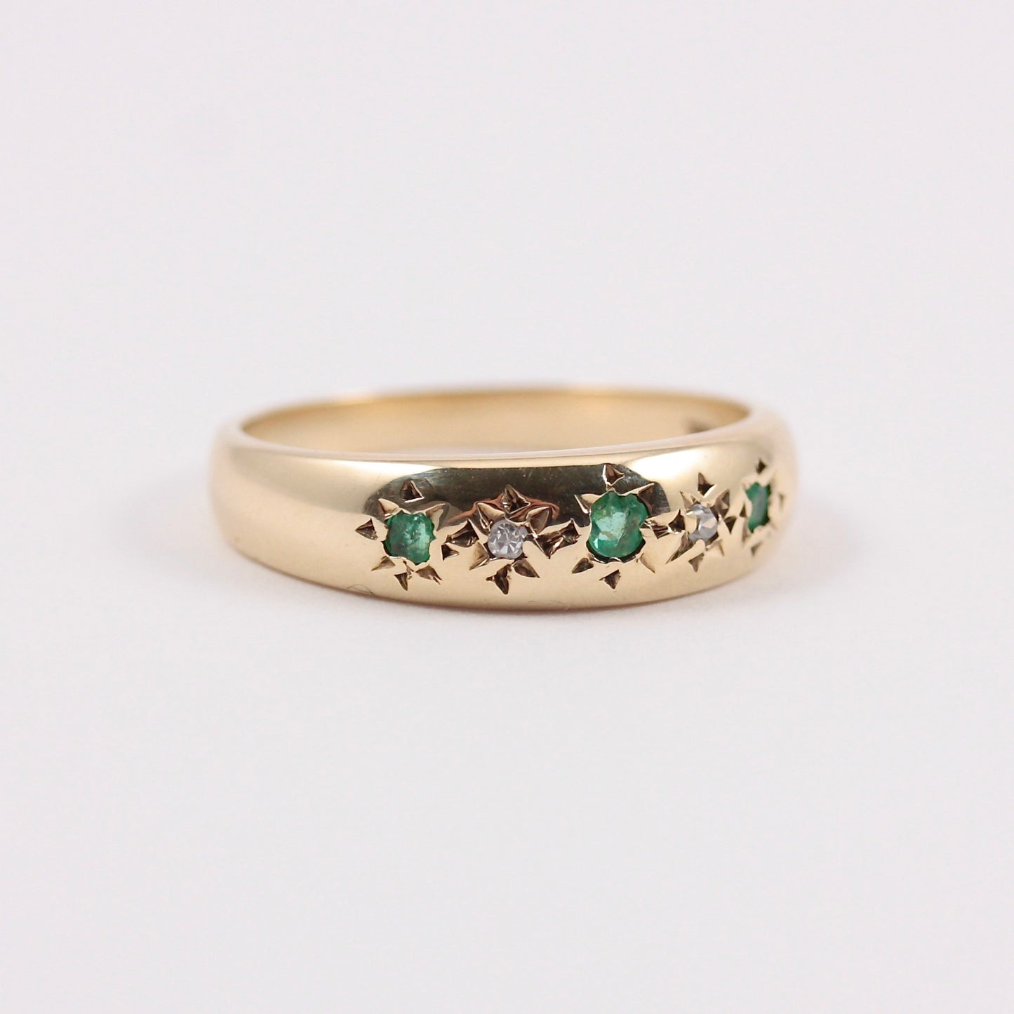 Vintage 9ct Gold Emerald & Diamond Gypsy Ring, 1979