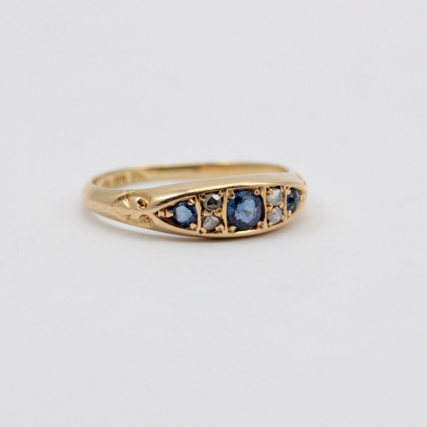 Antique 18ct Gold Sapphire and Diamond Boat Ring