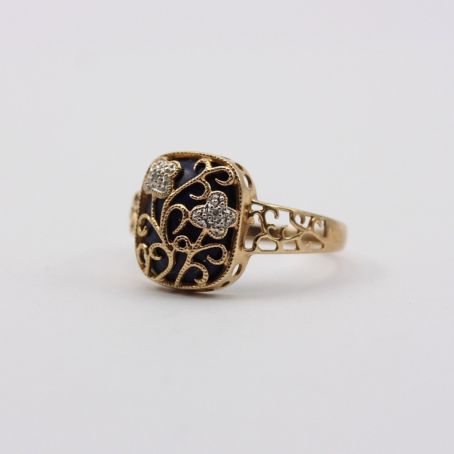 Pre-owned 9ct Gold Lapis Lazuli Diamond Filigree Ring