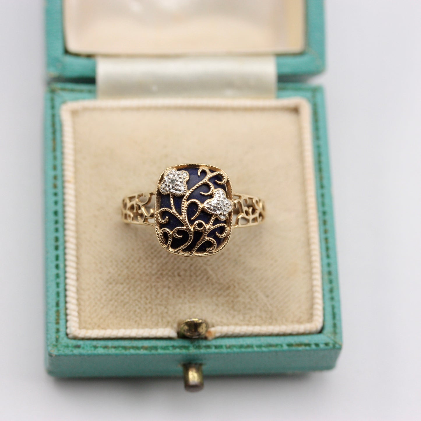 Pre-owned 9ct Gold Lapis Lazuli Diamond Filigree Ring