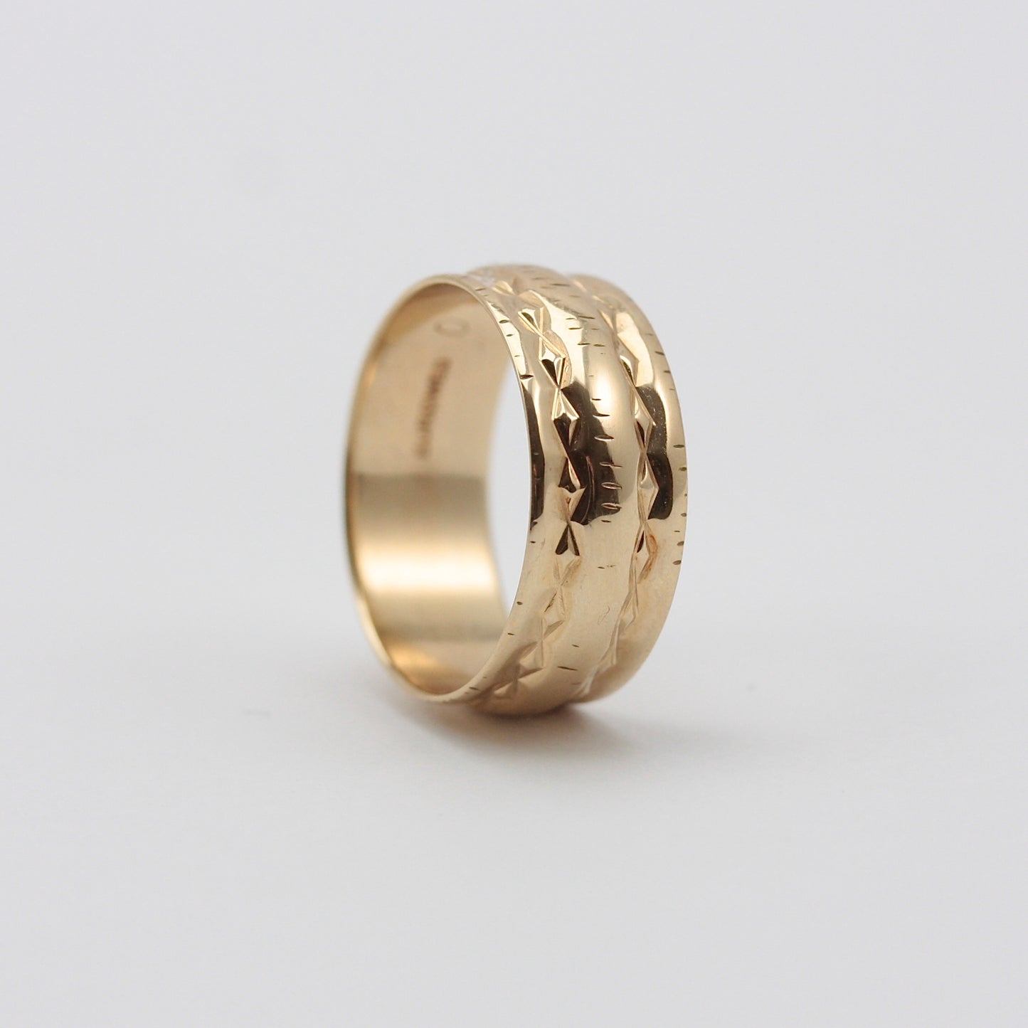 Vintage 9ct Gold Wide Patterned Band Ring, 7mm, 1973