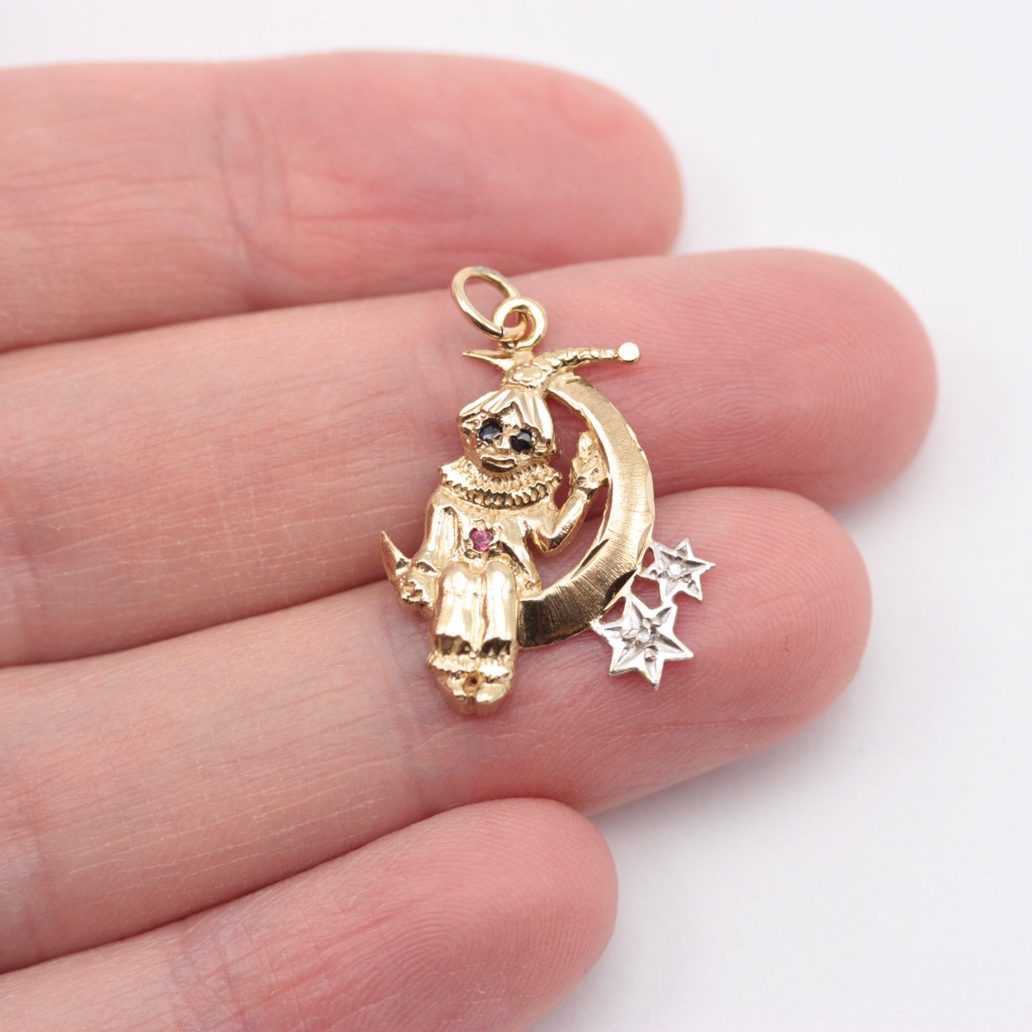 Vintage 9ct Gold Clown On Moon Charm, 1990