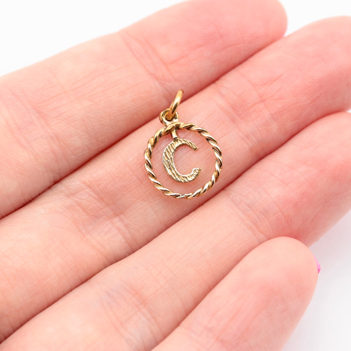 Vintage 9ct Gold Letter 'C' Circle Charm / Small Pendant