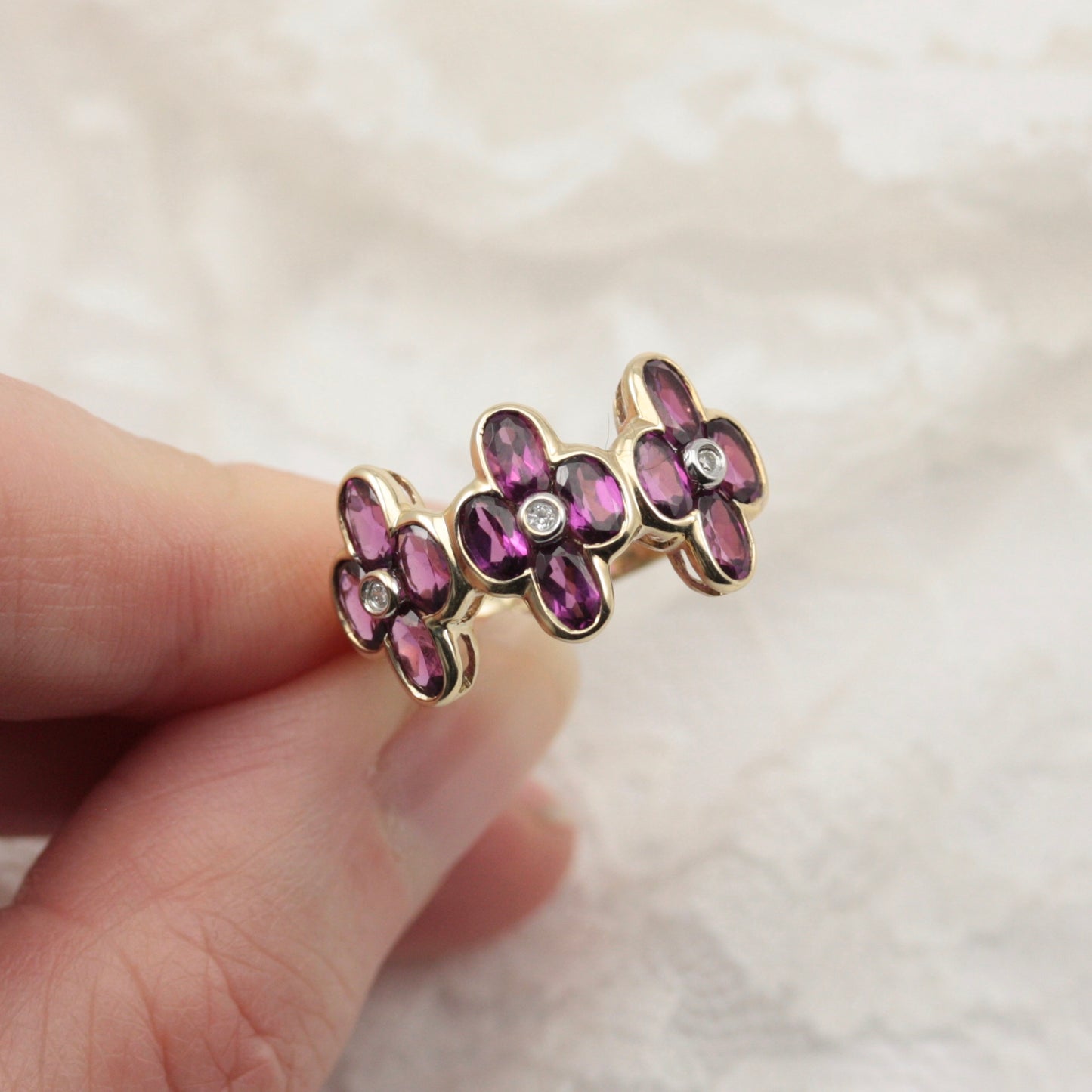 second hand garnet diamond ring 9ct gold