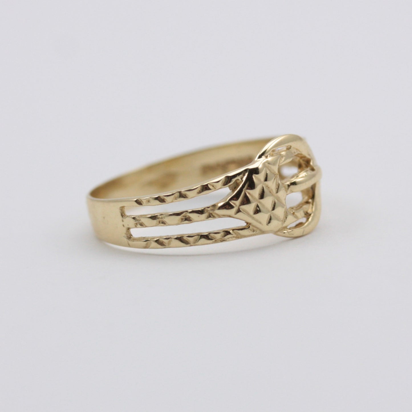 Vintage 9ct Gold Textured Cut Out Buckle Ring, 1989