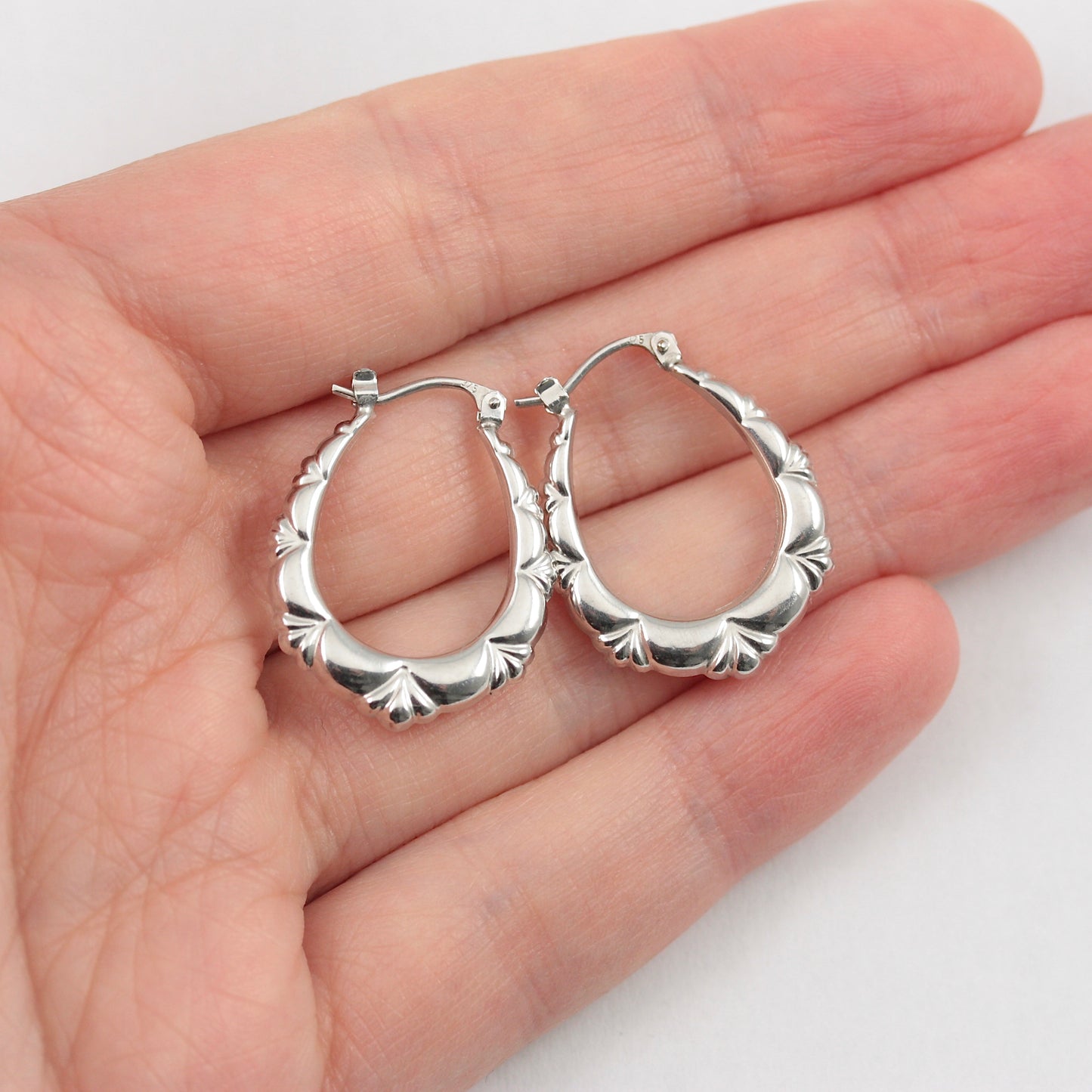 Pre-owned 9ct White Gold Creole Hoop Earrings, Medium