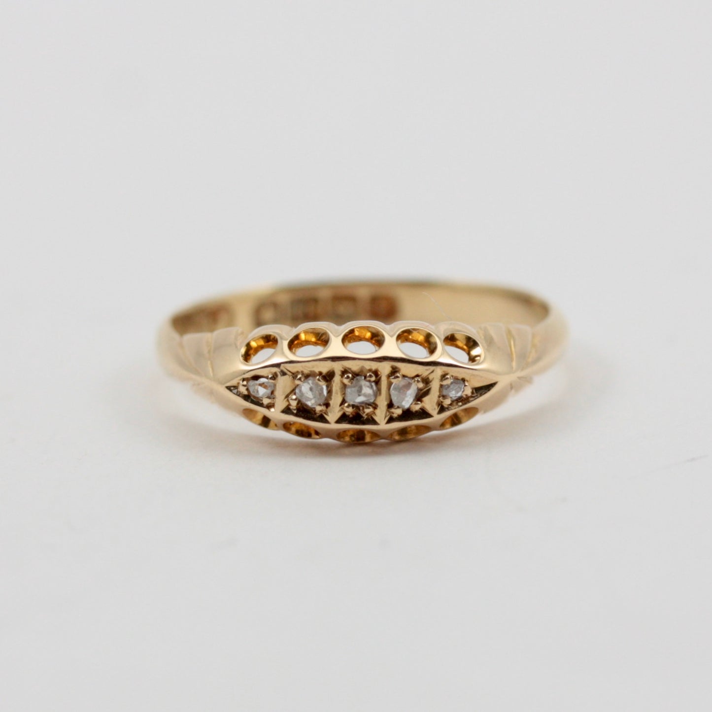 Antique Edwardian 18ct Gold Diamond Chip 5 Stone Boat Ring, 1907