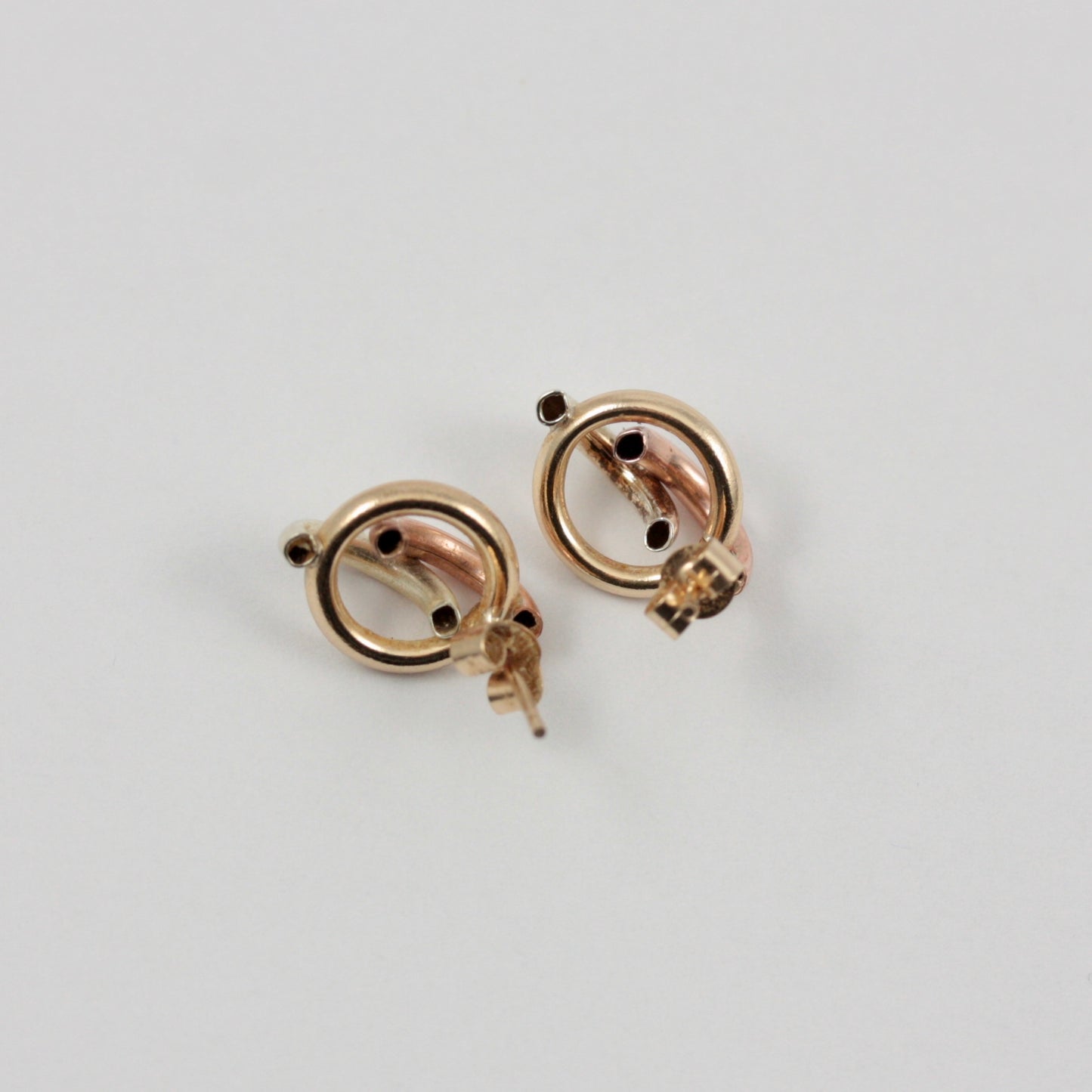 Vintage 9ct Tri Colour Gold Knot Stud Earrings, 1980s