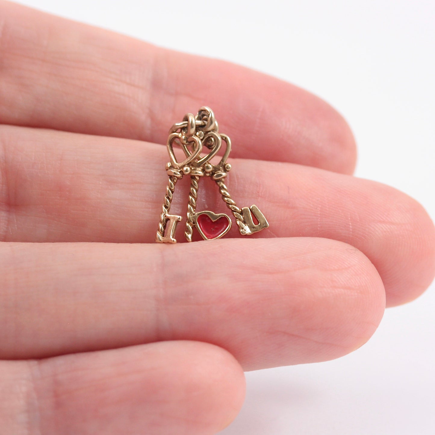 Vintage 9ct Gold Red Enamel I Love You Keys Charm, c1980s