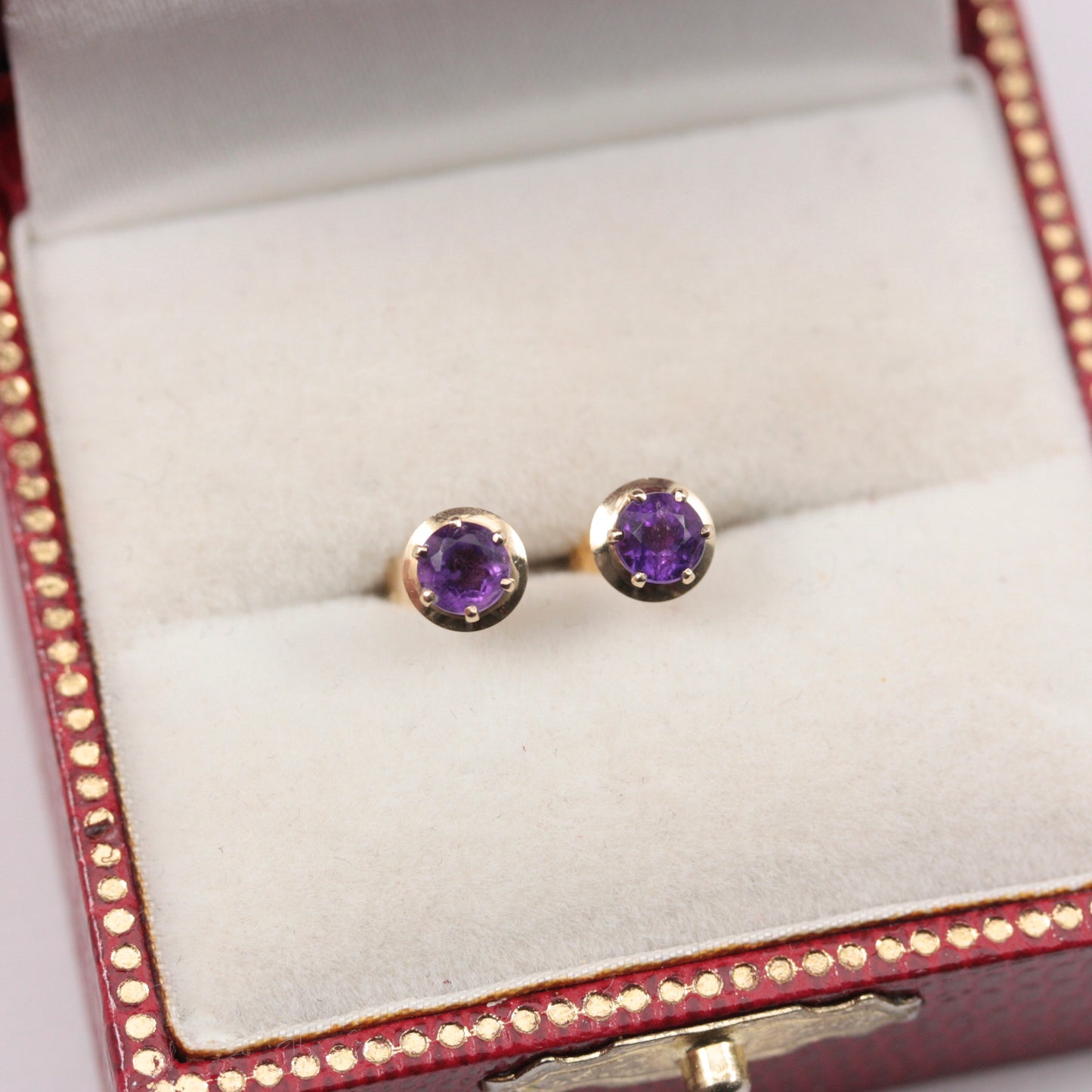 Vintage 9ct Gold Round Amethyst Stud Earrings, 1982, 4mm
